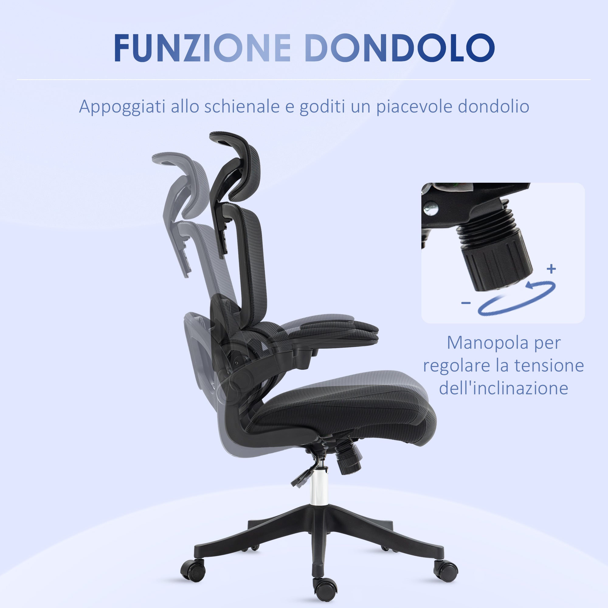Adjustable Height Office Chair with Tilt Function, Adjustable Armrests, and Lumbar Support, 62x58x120-133 cm, Black