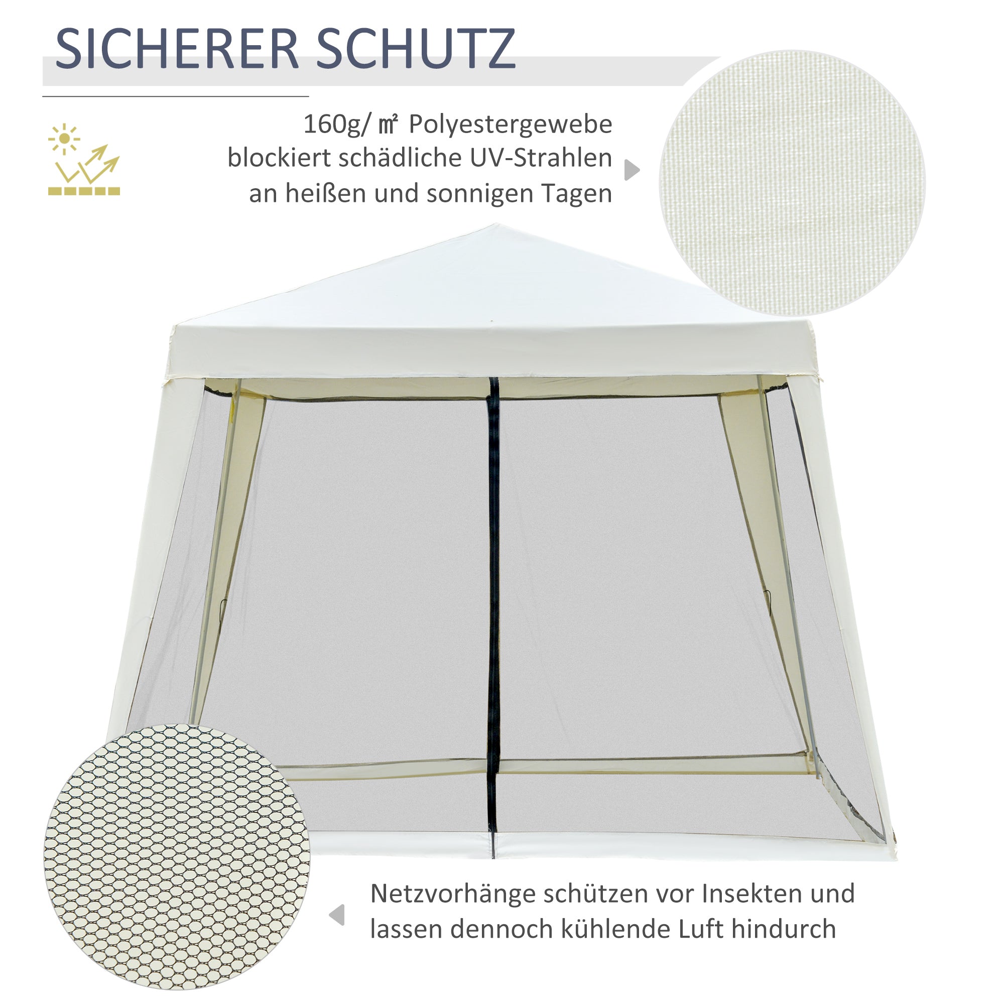 Garden Pavilion Gazebo Party Tent Weatherproof Tent with Mosquito Net Metal + Polyester Cream White 3 x 3 m