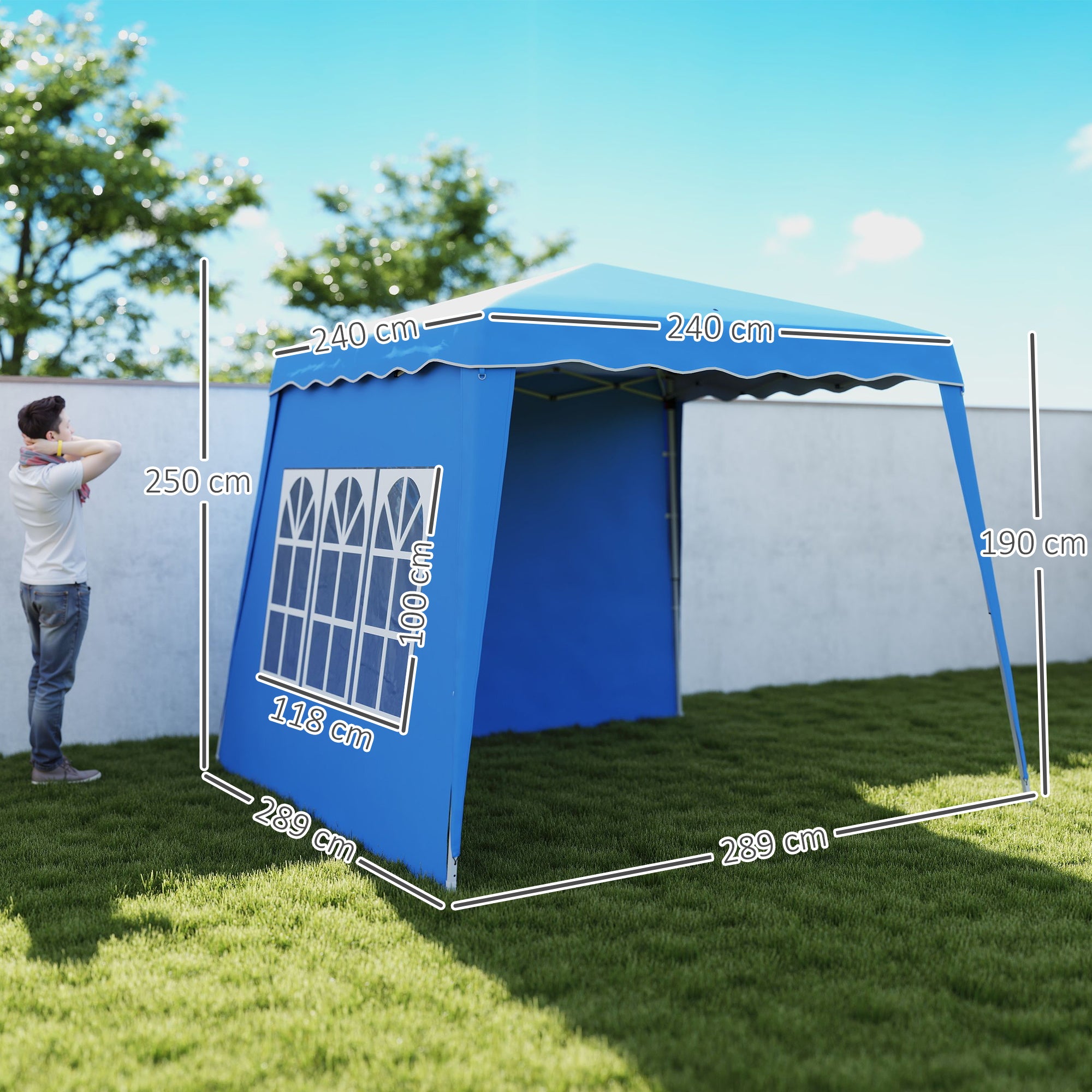 Pop-up Foldable Canopy 3x3 m Garden Gazebo with 2 Side Walls Adjustable Height and Transport Bag UV50+ Waterproof Canopy for Camping Parties Outdoor Blue
