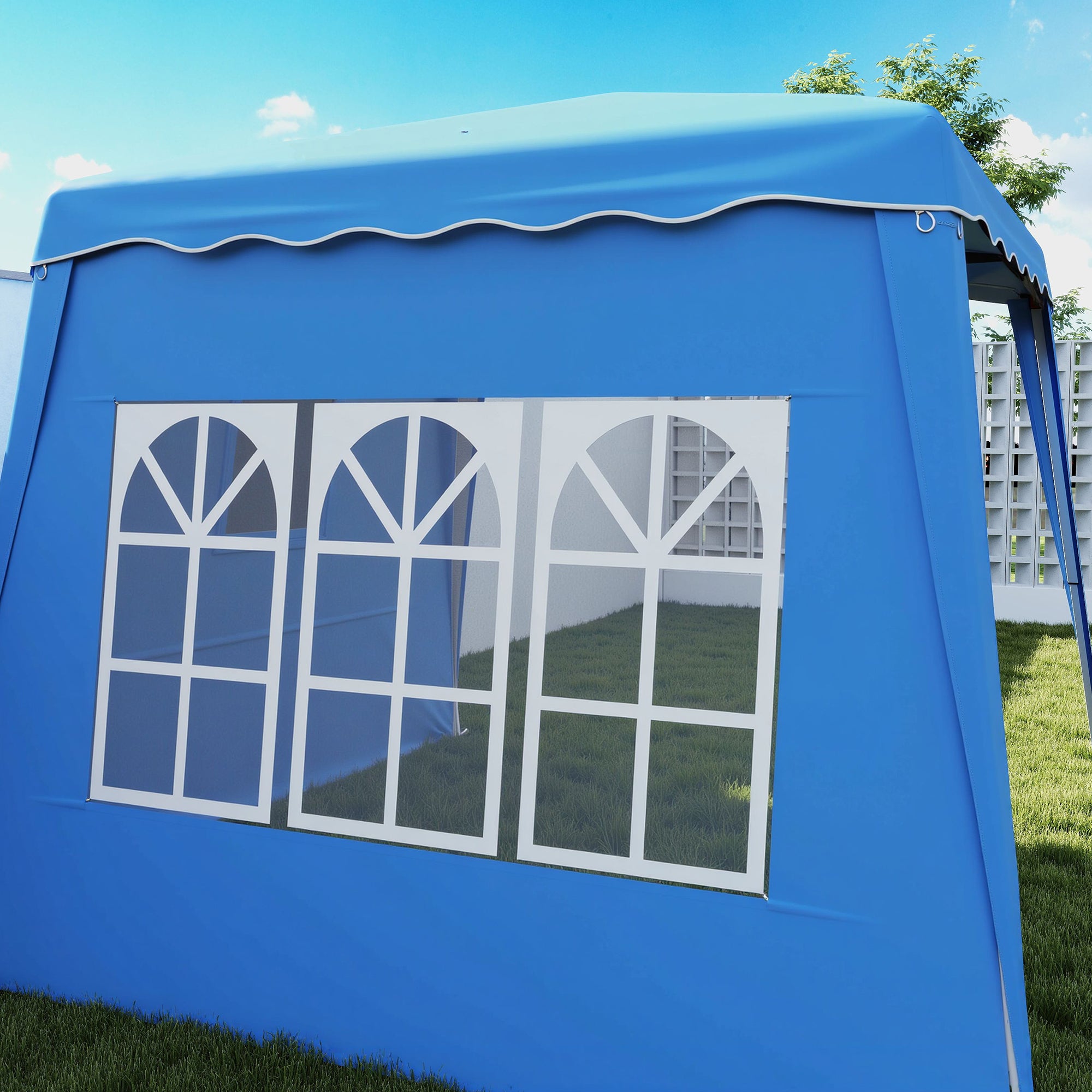 Pop-up Foldable Canopy 3x3 m Garden Gazebo with 2 Side Walls Adjustable Height and Transport Bag UV50+ Waterproof Canopy for Camping Parties Outdoor Blue