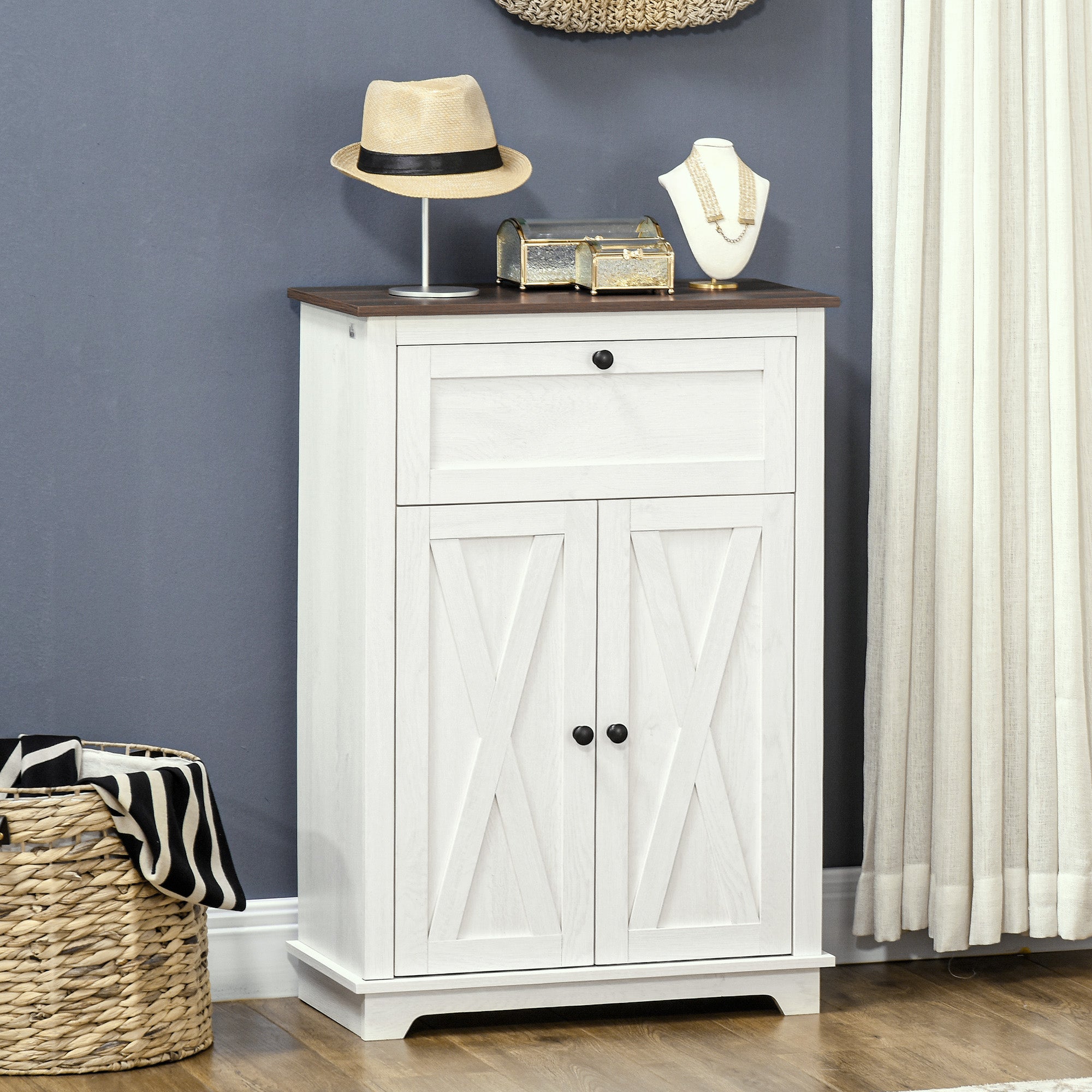 Sideboard for Living Room Storage Cabinet with Double Doors Drawer and Adjustable Shelf for Kitchen Bedroom 60x30x87.4 cm White