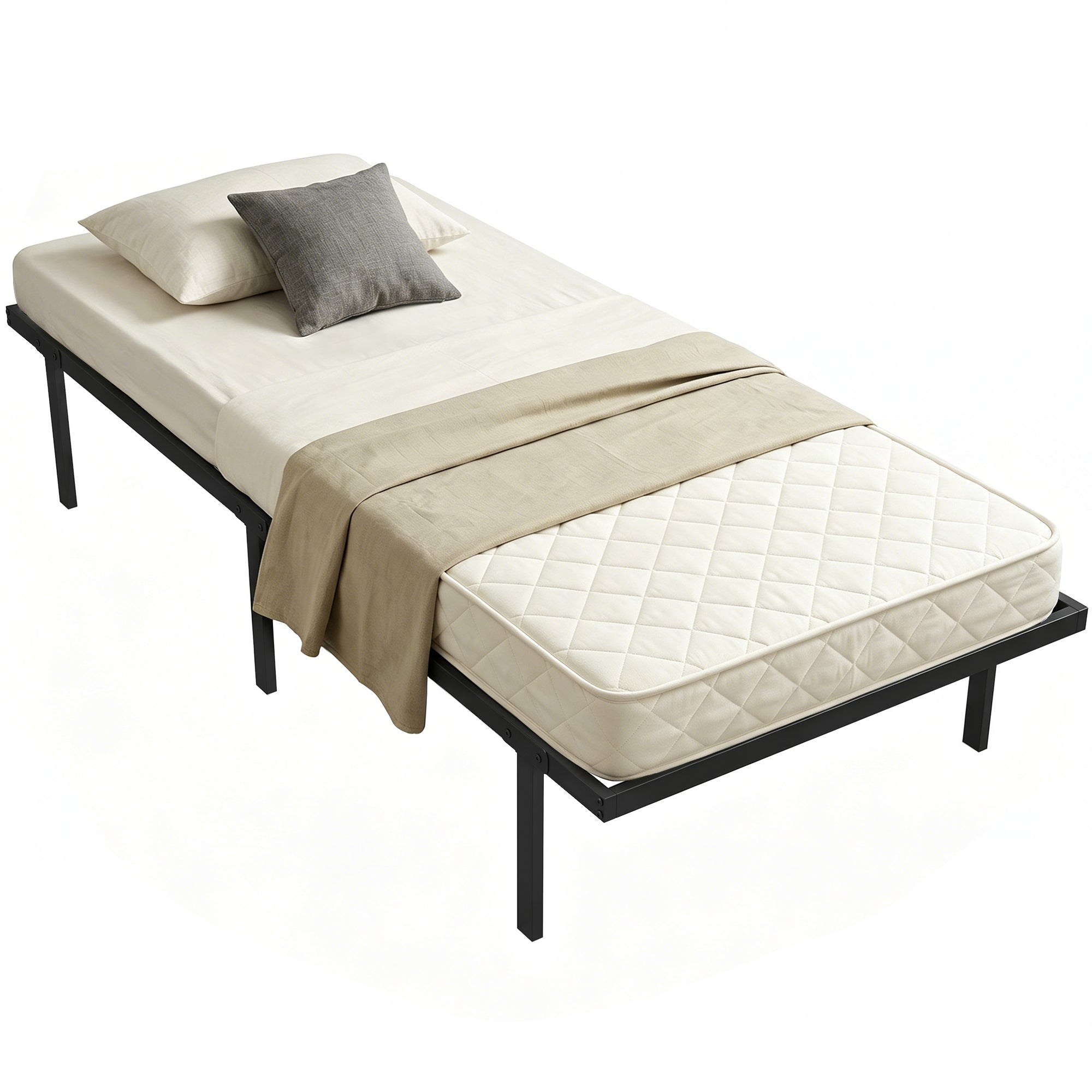 Metal Bed Frame with Under-Bed Storage, 14.0" Height, Quiet Design, No Slats Needed, Easy Assembly, 35.4 x 78.7 in (90 x 200 cm), Black