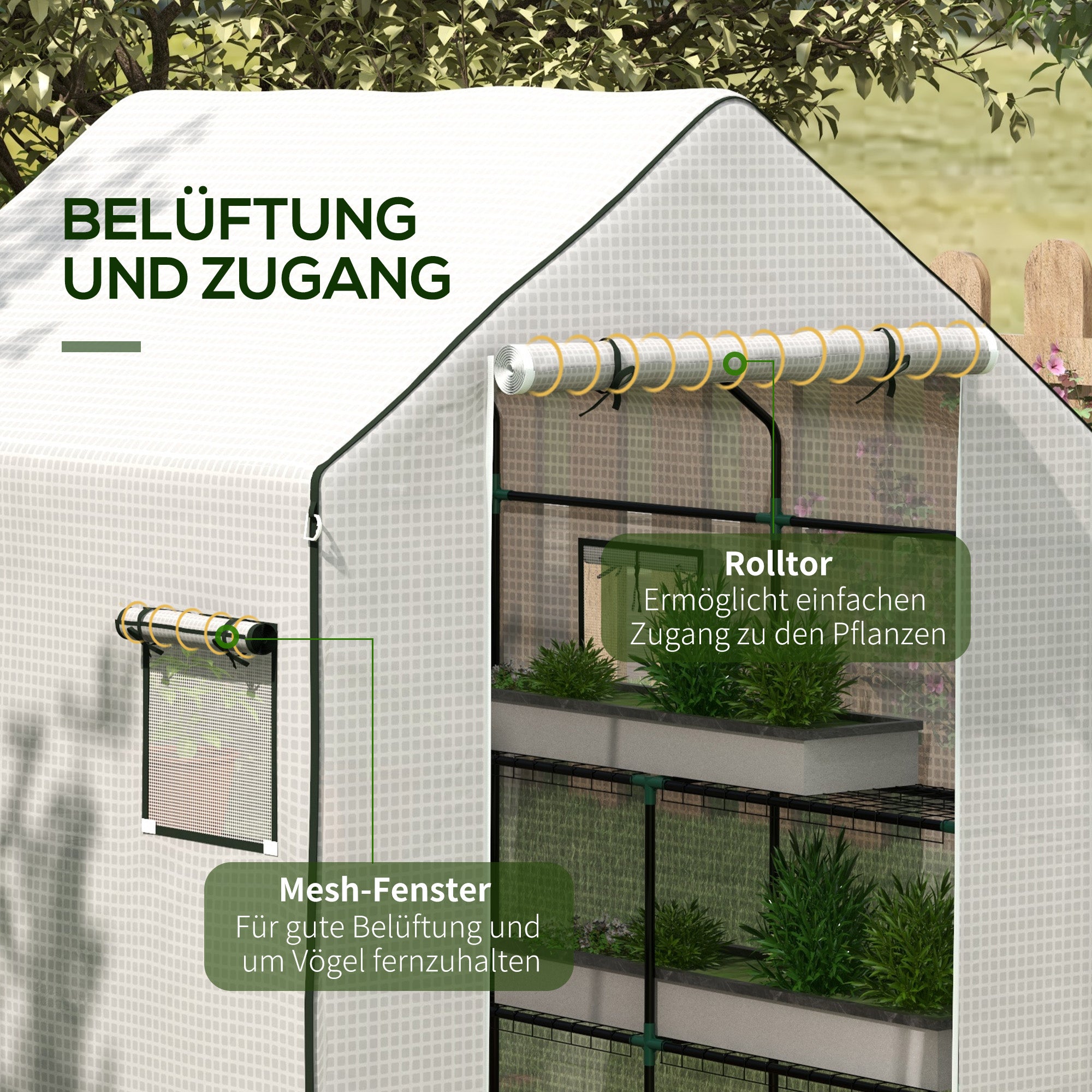 greenhouse film 1.4 x 1.9 m, waterproof garden film with UV protection side window, tear-resistant film made of polyethylene, cover for greenhouse, tunnel film for outdoor use, plants, white