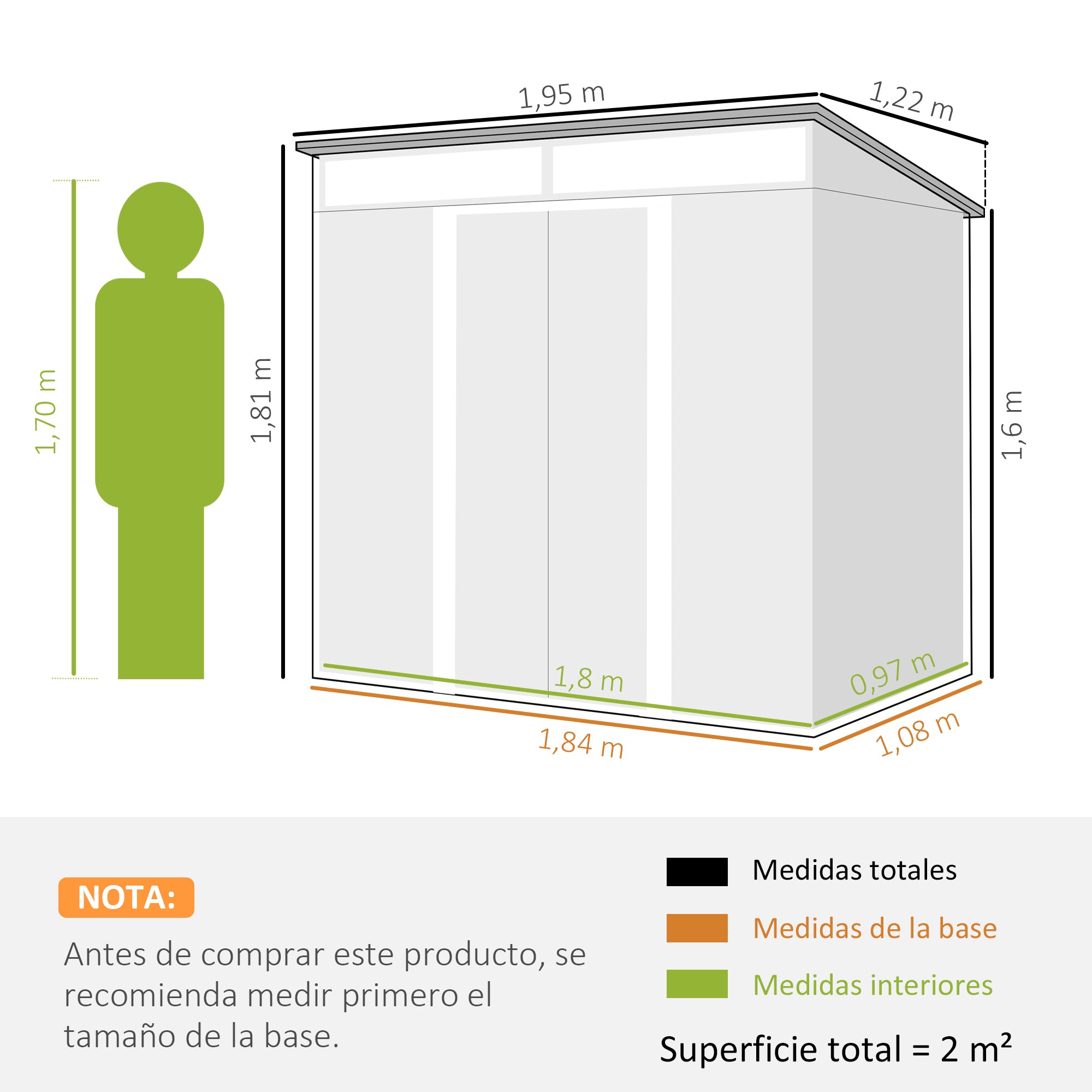 2m² Garden Shed 195x122x181.5 cm Metal Outdoor Shed with Floorless Base Sliding Door 2 Windows and Anti-UV for Storing Tools on Terrace Patio Dark Gray