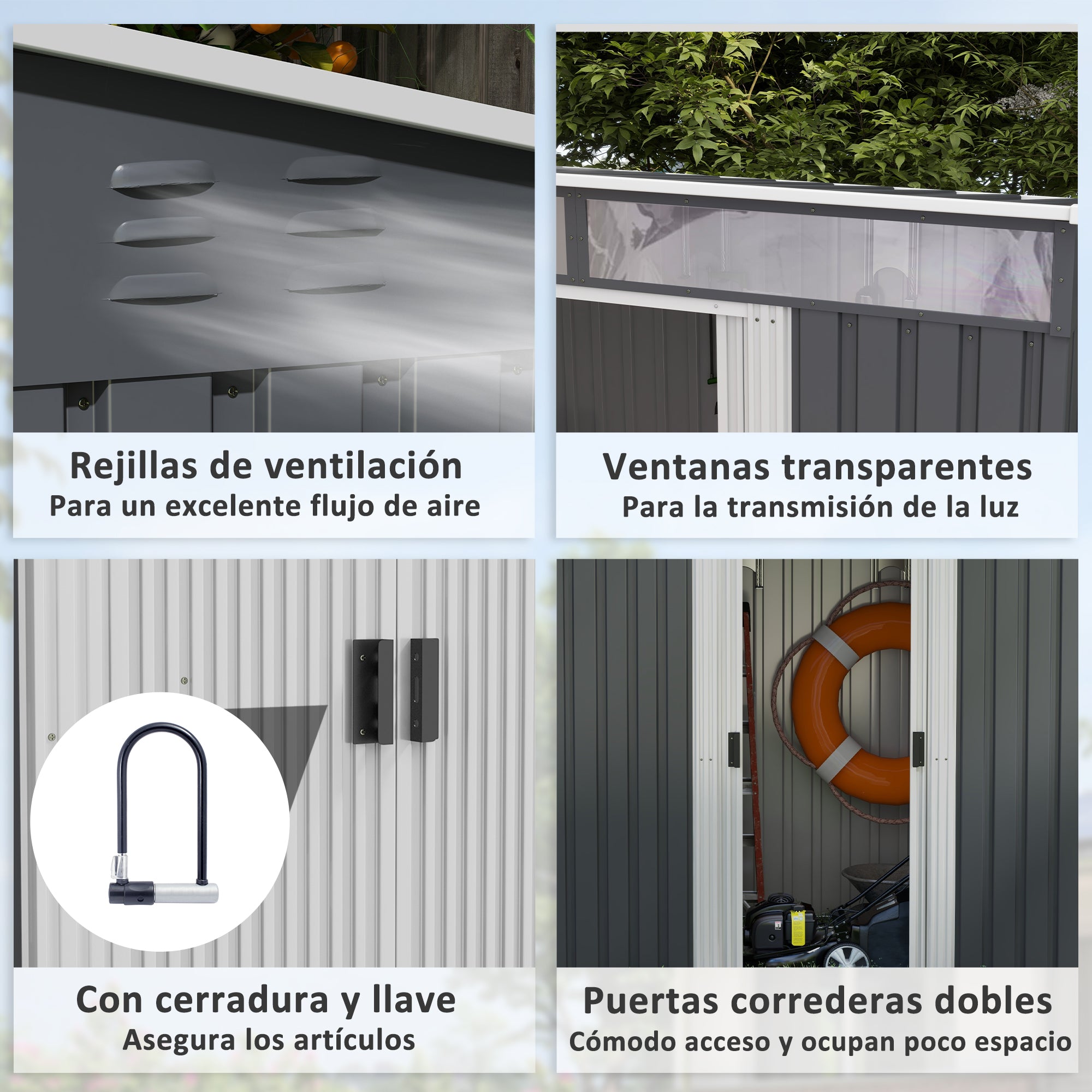 2m² Garden Shed 195x122x181.5 cm Metal Outdoor Shed with Floorless Base Sliding Door 2 Windows and Anti-UV for Storing Tools on Terrace Patio Dark Gray