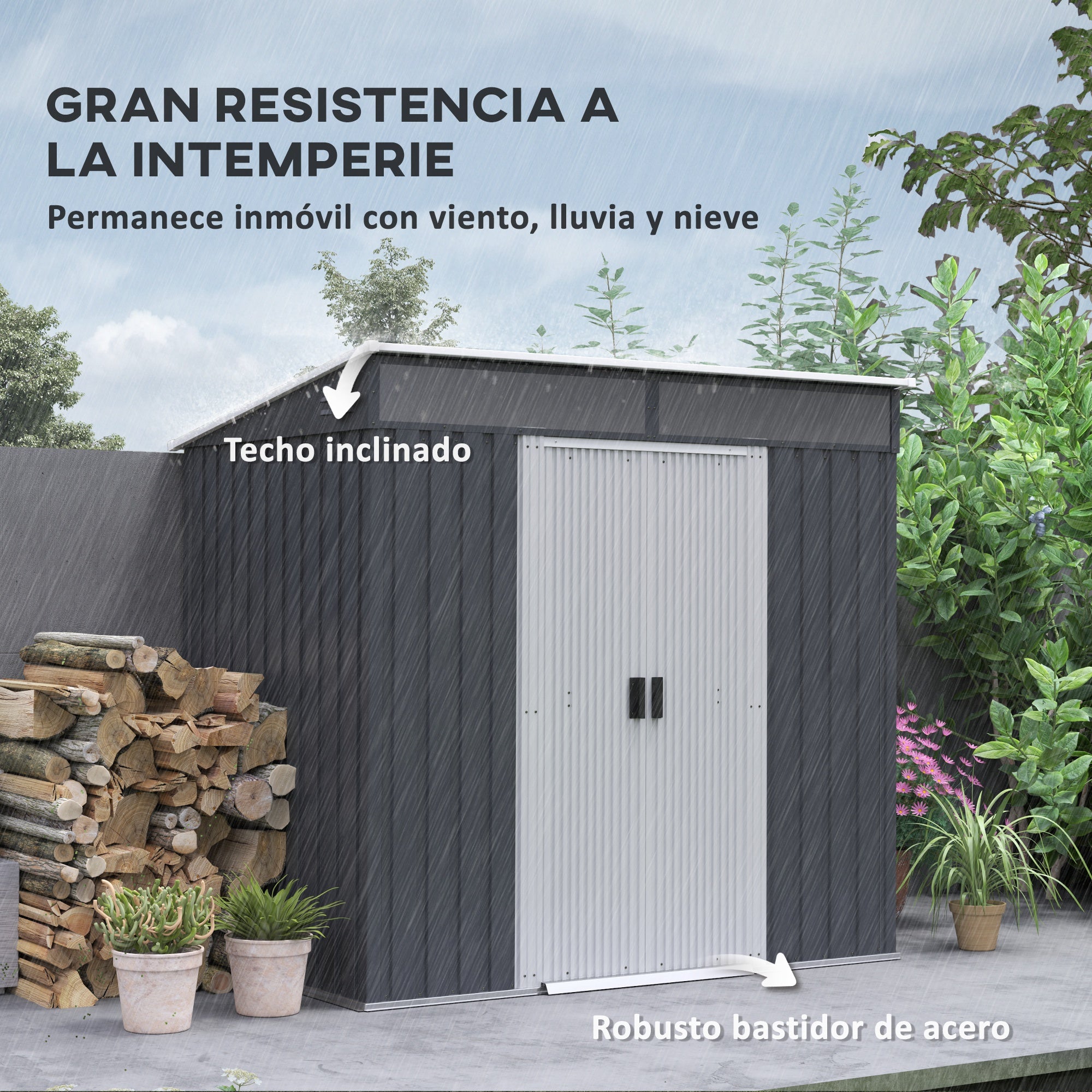 2m² Garden Shed 195x122x181.5 cm Metal Outdoor Shed with Floorless Base Sliding Door 2 Windows and Anti-UV for Storing Tools on Terrace Patio Dark Gray