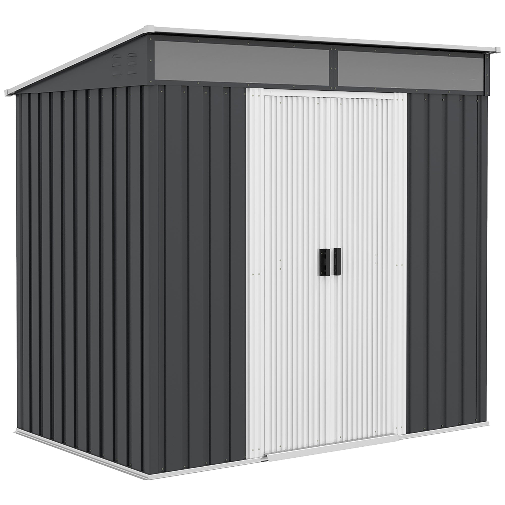2m² Garden Shed 195x122x181.5 cm Metal Outdoor Shed with Floorless Base Sliding Door 2 Windows and Anti-UV for Storing Tools on Terrace Patio Dark Gray