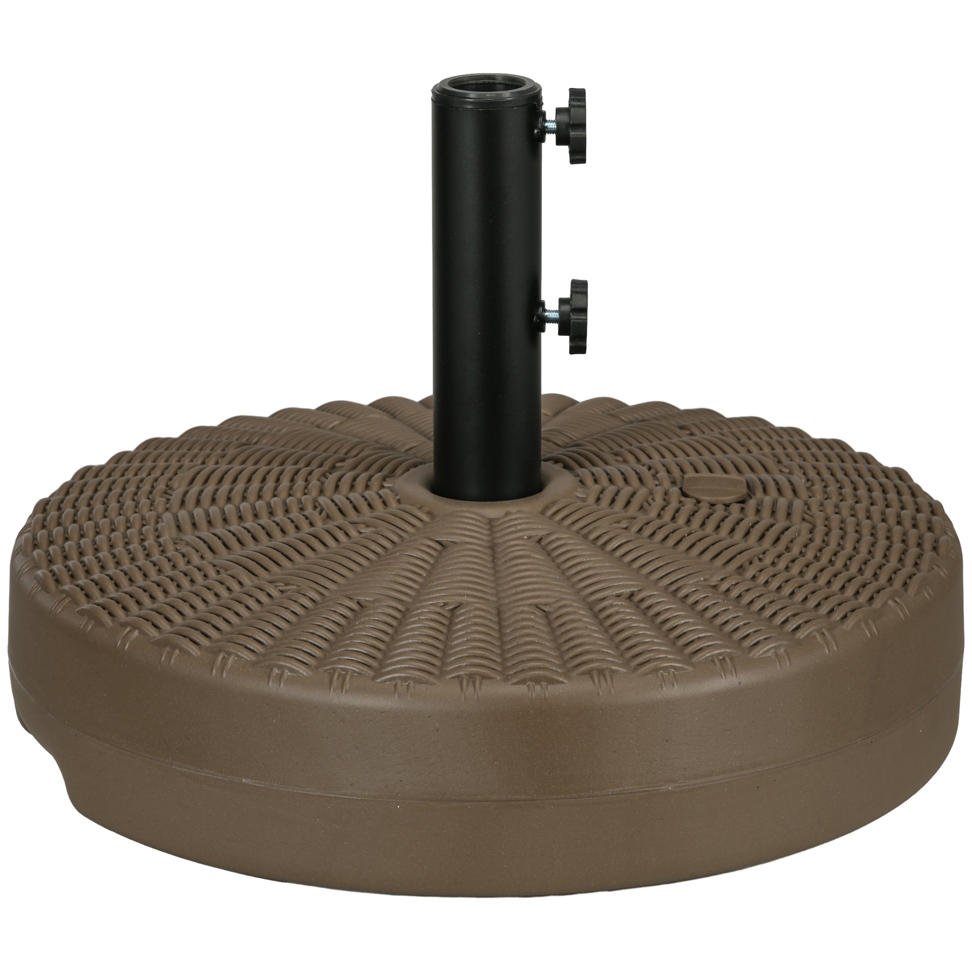 Umbrella Base with Built-in Handles, HDPE and Steel Umbrella Stand with Side Spout, for Umbrella Poles of Ø38/48 mm, Ø51x36 cm, Brown and Black