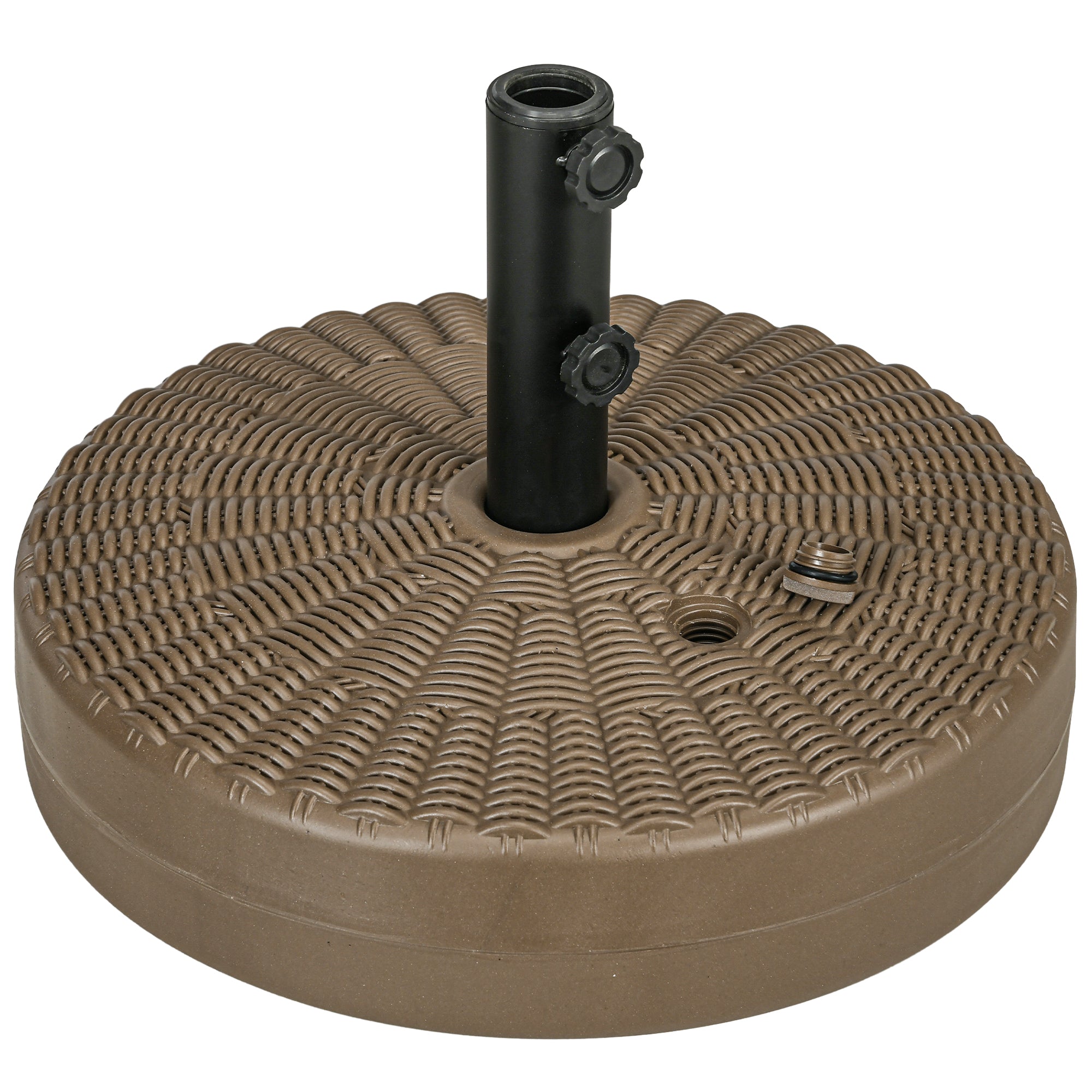 Umbrella Base with Built-in Handles, HDPE and Steel Umbrella Stand with Side Spout, for Umbrella Poles of Ø38/48 mm, Ø51x36 cm, Brown and Black