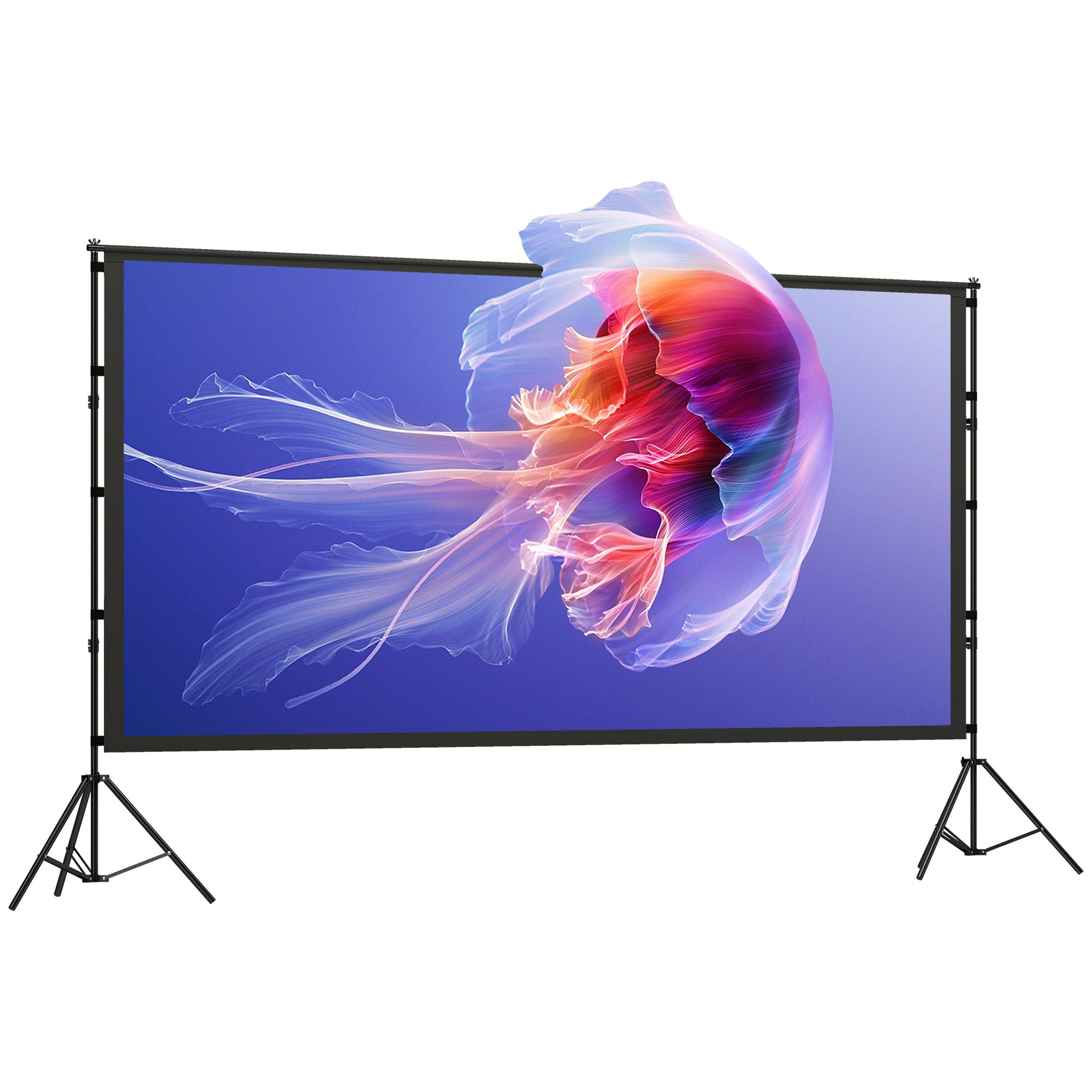 120-inch 16:9 Portable Projection Screen with Dual Tripods, 4K/8K Compatible — 309 x 62 x 217 cm (121.7 x 24.4 x 85.4 in), Double-sided Fabric, 160° Viewing Angle — Home Theater, Office, Travel