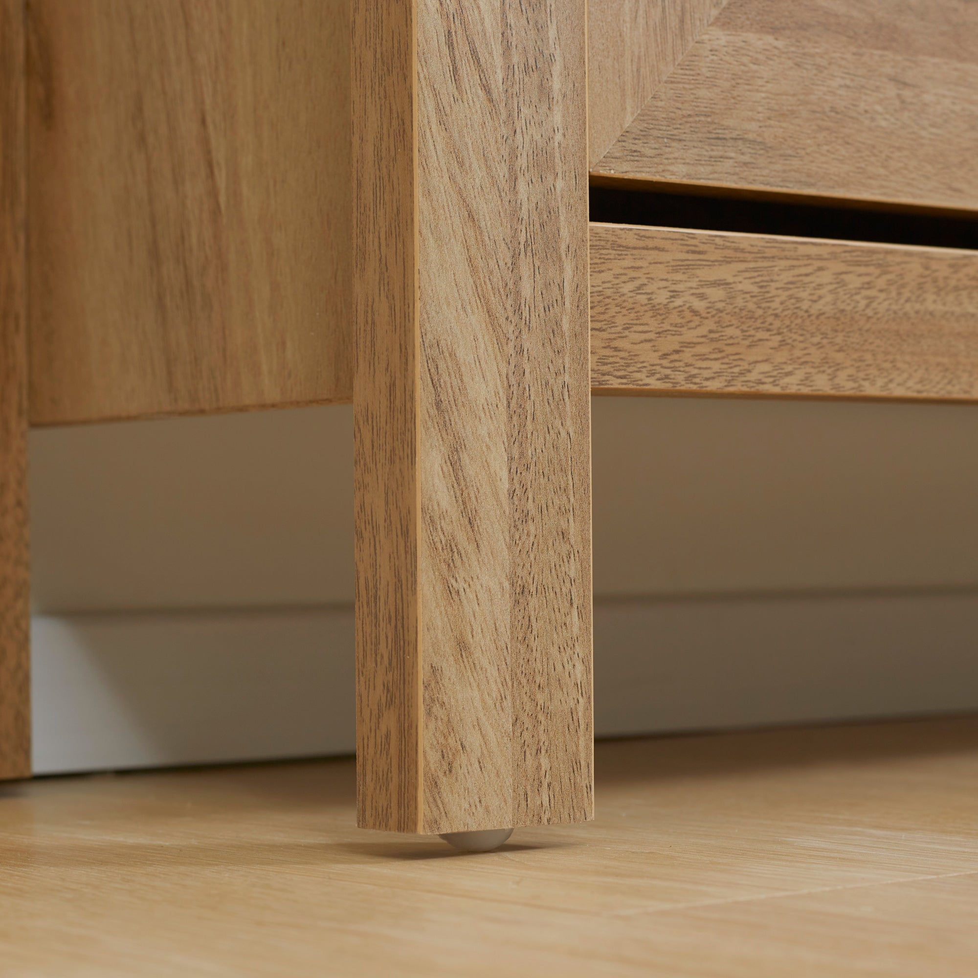 Entryway Shoe Cabinet, Shoe Storage with 3 Drawers with Folding Cane Rattan Doors and Adjustable Shelf, Entryway and Hallway Furniture for 18 Pairs - 80 x 23.5 x 121.5 cm Natural Wood