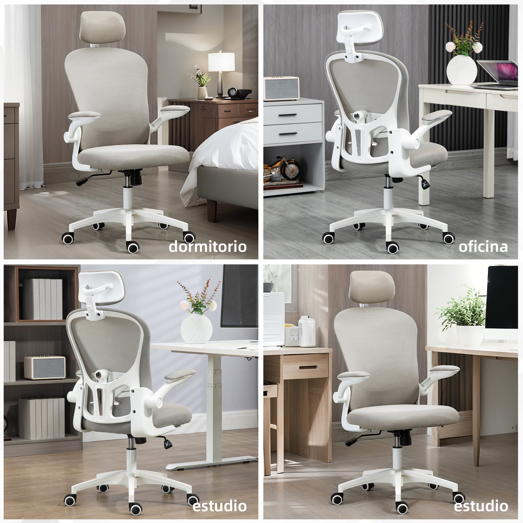 Mesh Rocking Office Chair Swivel Desk Chair with High Back Adjustable Headrest Lumbar Support 4D Foldable Armrest Height Adjustable 62x64x112-120 cm Grey
