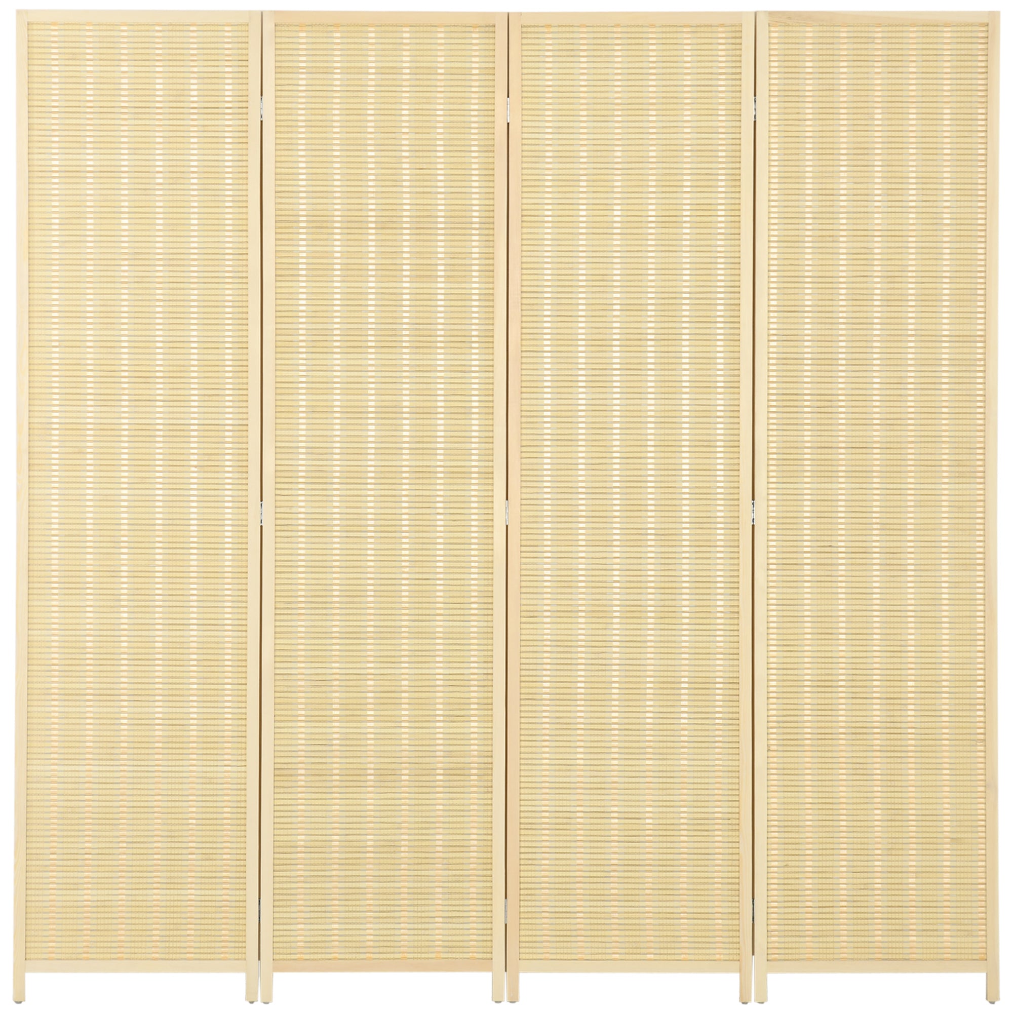 4-panel 180 x 180 cm Room Divider Privacy Screen Partition made of Bamboo, Foldable Soundproof Room Divider for Living Room Natural