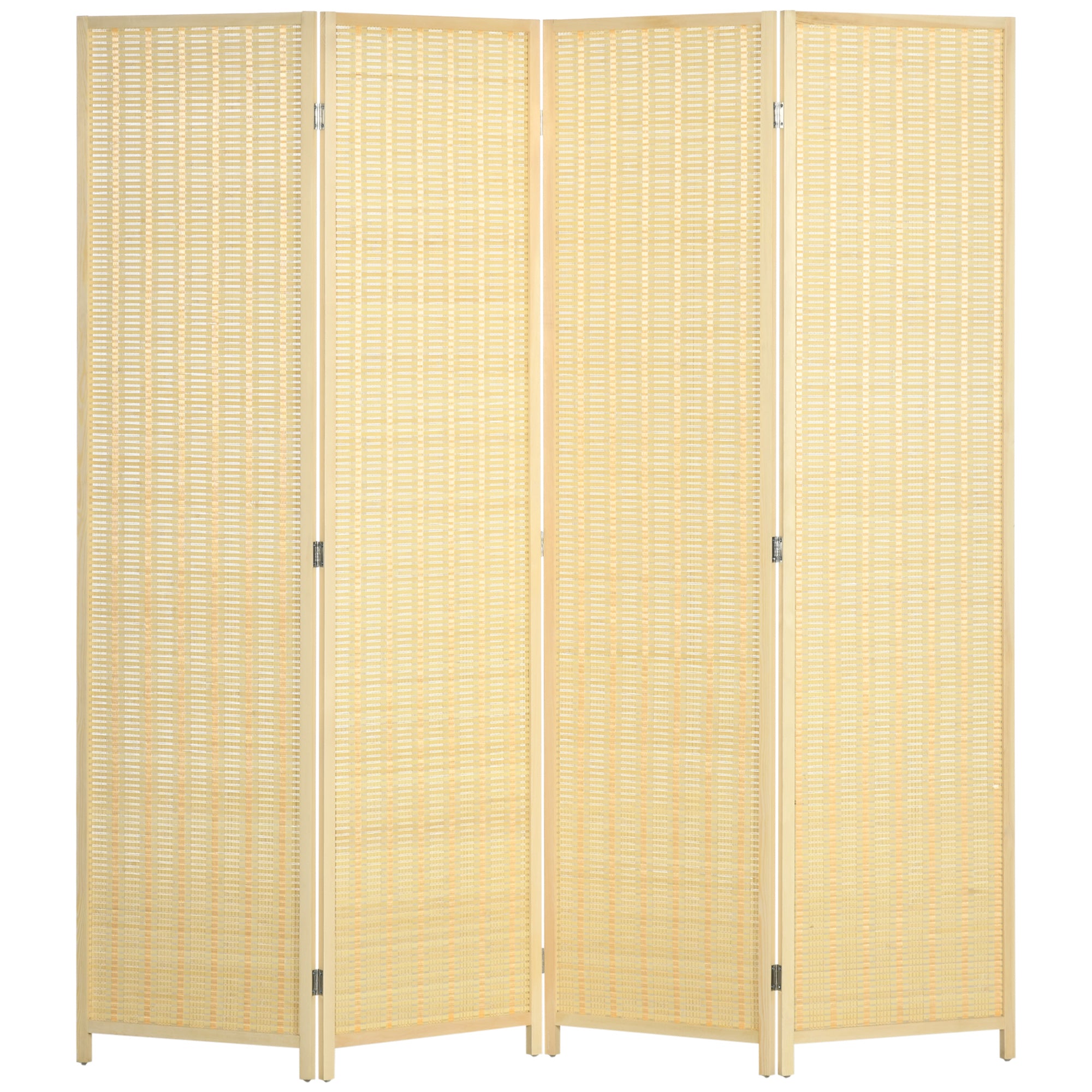 4-panel 180 x 180 cm Room Divider Privacy Screen Partition made of Bamboo, Foldable Soundproof Room Divider for Living Room Natural