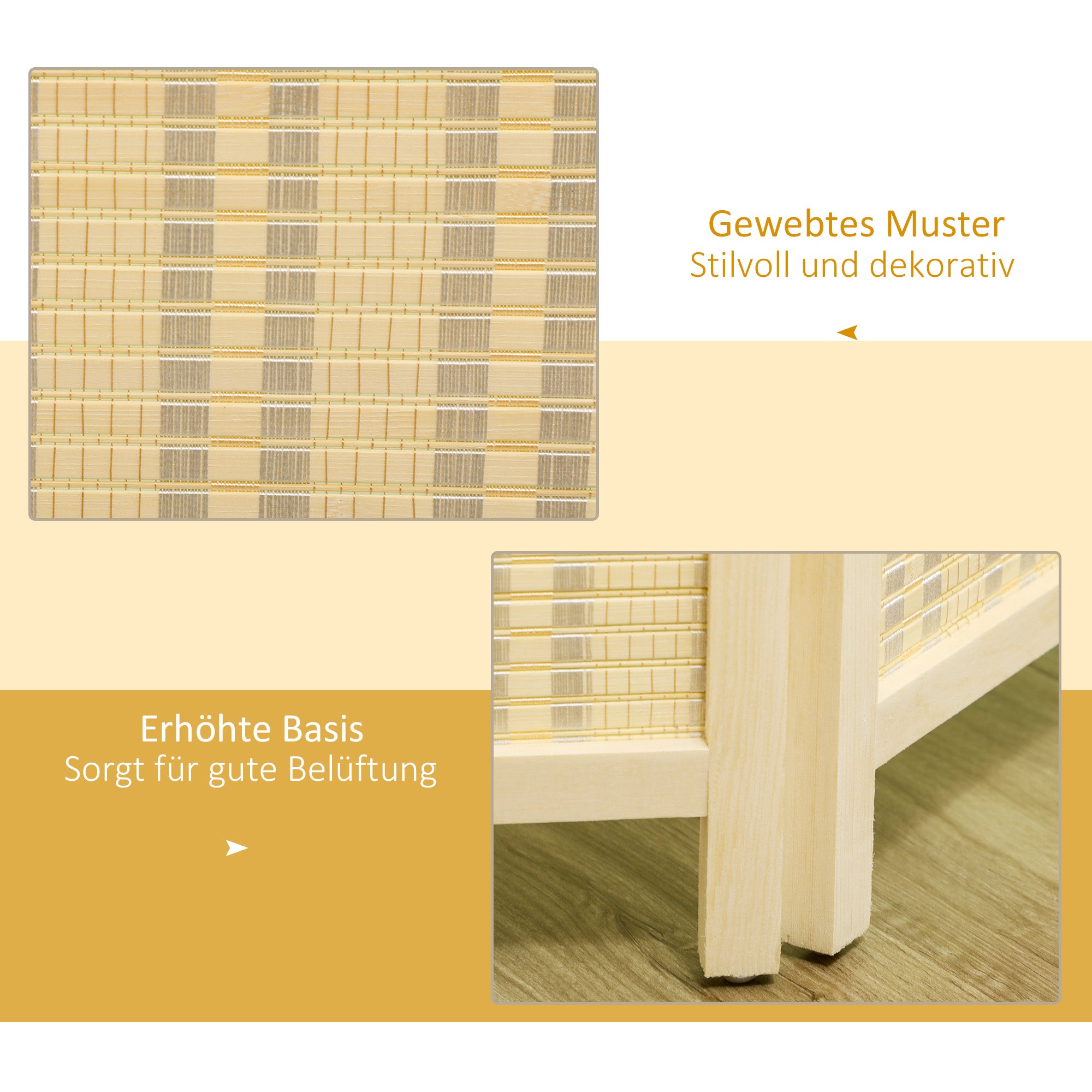 4-panel 180 x 180 cm Room Divider Privacy Screen Partition made of Bamboo, Foldable Soundproof Room Divider for Living Room Natural