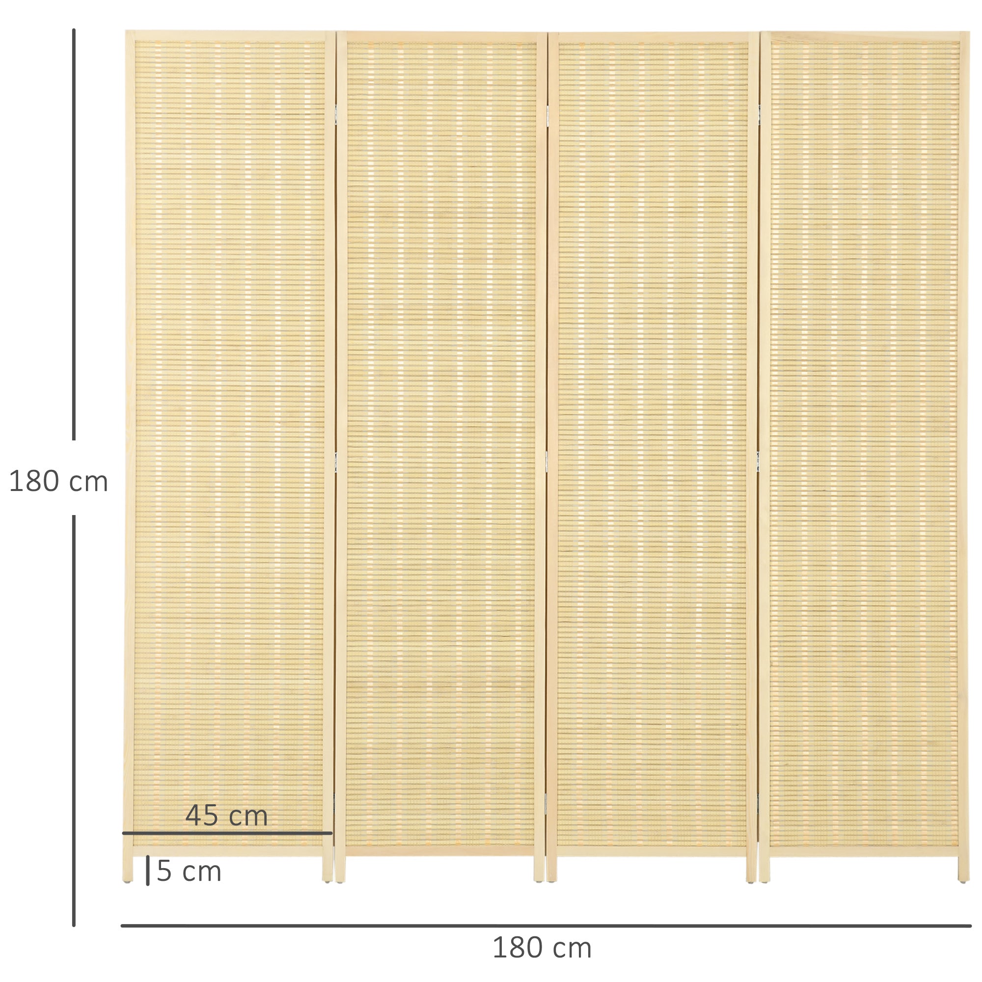 4-panel 180 x 180 cm Room Divider Privacy Screen Partition made of Bamboo, Foldable Soundproof Room Divider for Living Room Natural