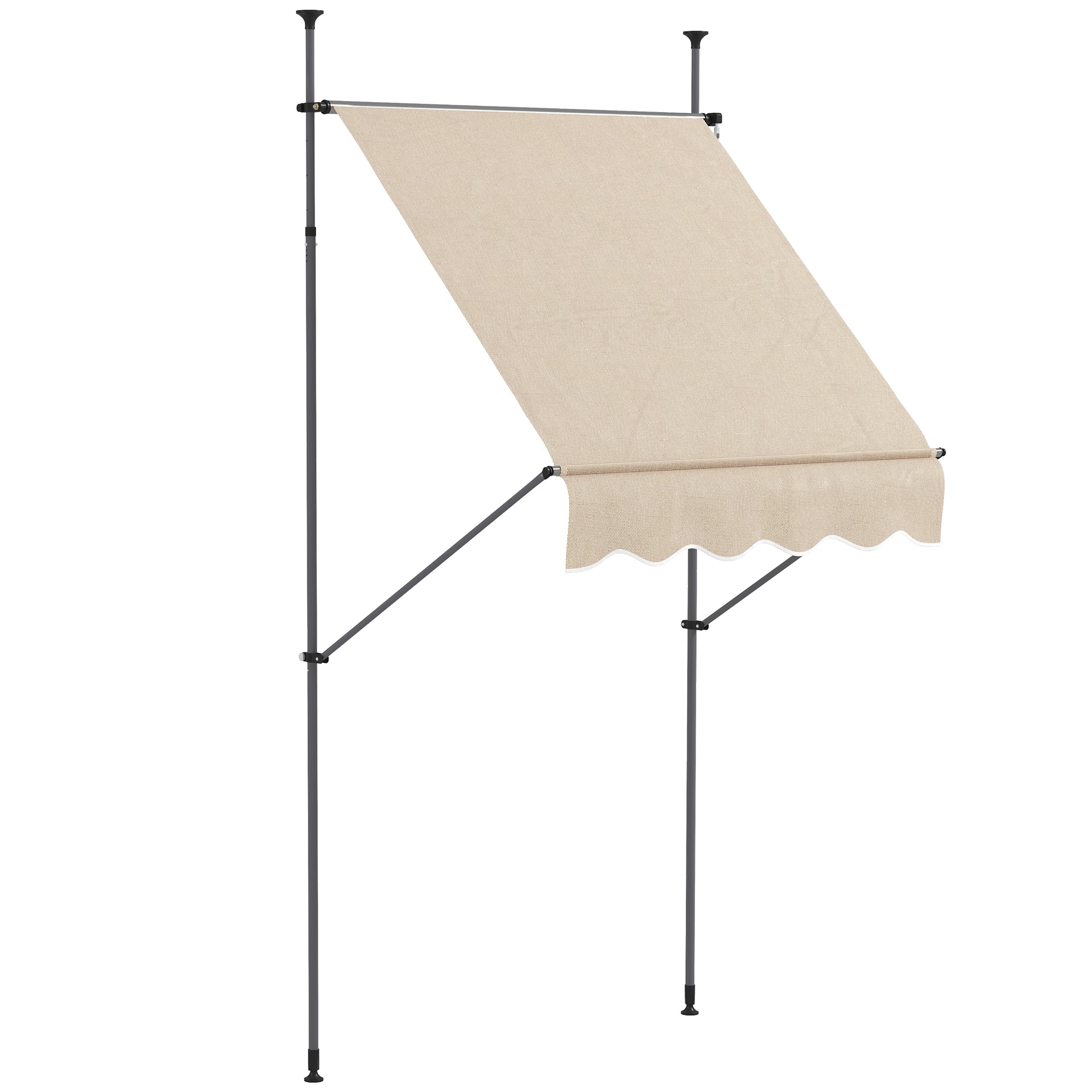 Freestanding Manual Retractable Awning 1.5L x 1.2W x 2.1-3H m Adjustable Tilt for Balcony without Drilling Holes Metal Aluminum Polyester Sand