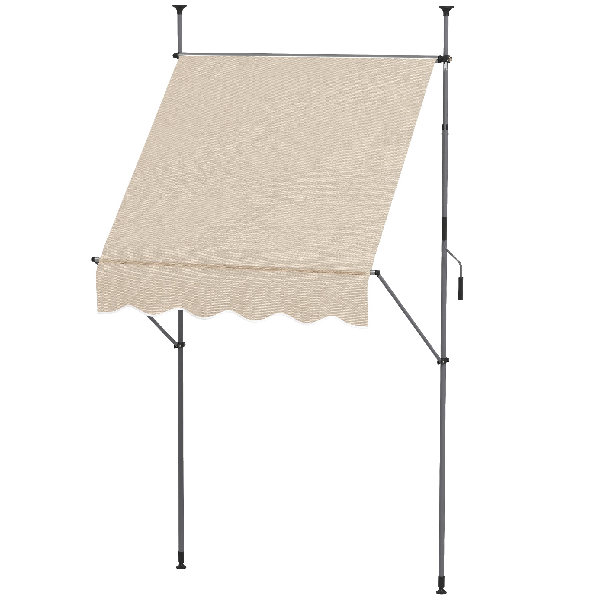Freestanding Manual Retractable Awning 1.5L x 1.2W x 2.1-3H m Adjustable Tilt for Balcony without Drilling Holes Metal Aluminum Polyester Sand
