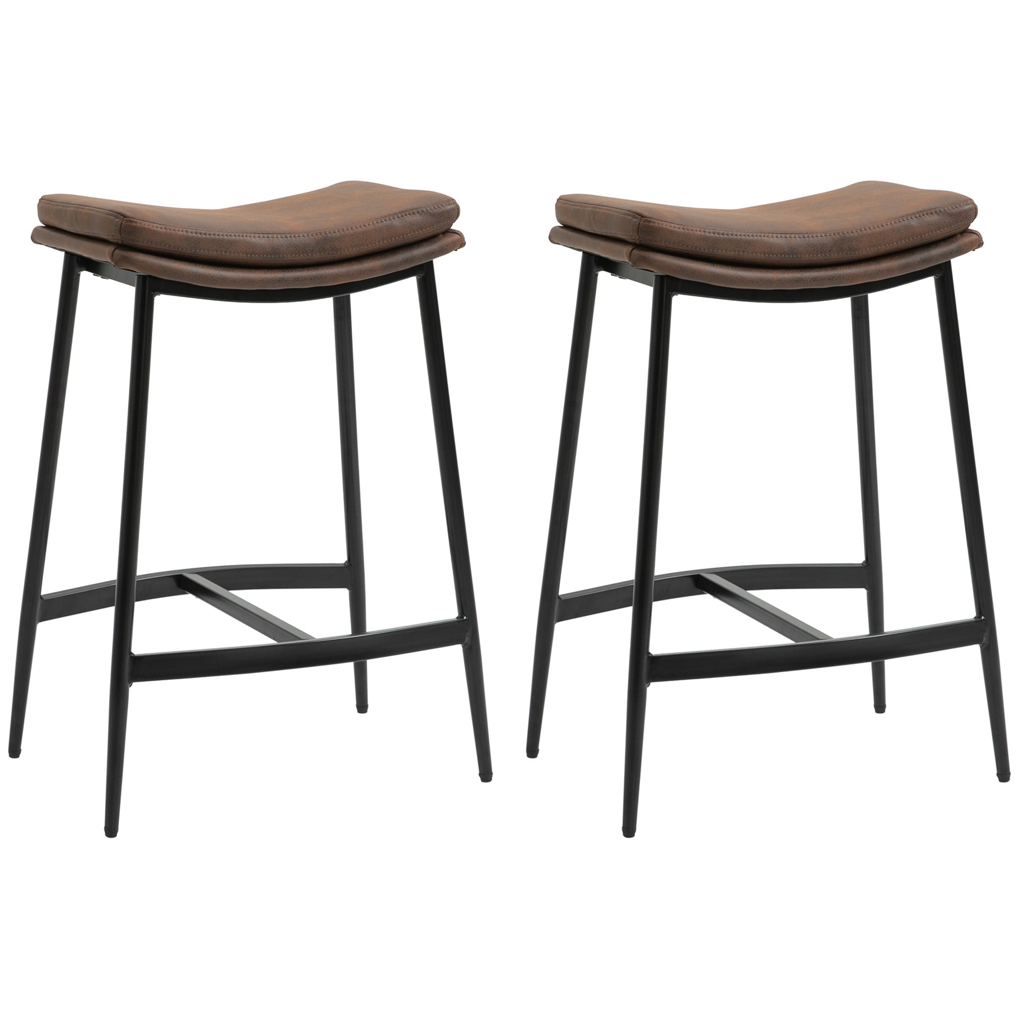Set of 2 High Kitchen Stools High Kitchen Chairs without Backrest with Industrial Style Steel Structure Load 120 kg for Bar Living Room Dining Room Brown