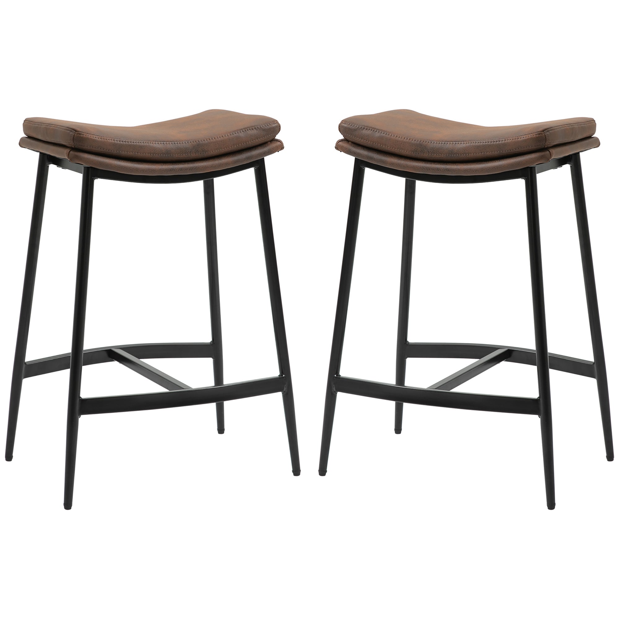 Set of 2 High Kitchen Stools High Kitchen Chairs without Backrest with Industrial Style Steel Structure Load 120 kg for Bar Living Room Dining Room Brown