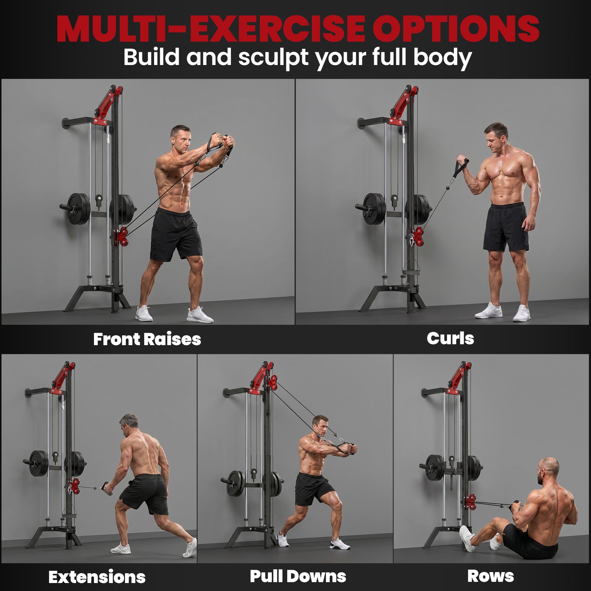 SPORTNOW Wall-Mounted Lat Machine with 16 Adjustable Pulley Positions, Cable Station with Pulldown Bar and Adjustable Weight Posts, Heavy-Duty Steel for Home & Gym