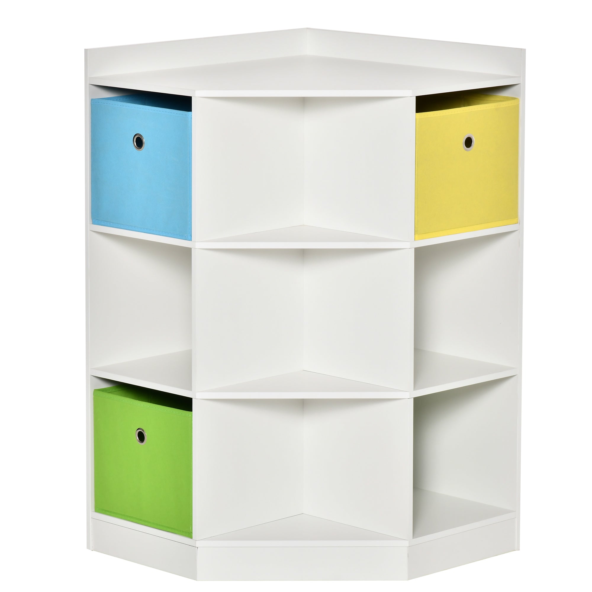 Children's Shelves Corner Shelf with 3 Storage Boxes Kids Room Toy Storage for 3-12 Years Kids White 57.4 x 57.4 x 94 cm