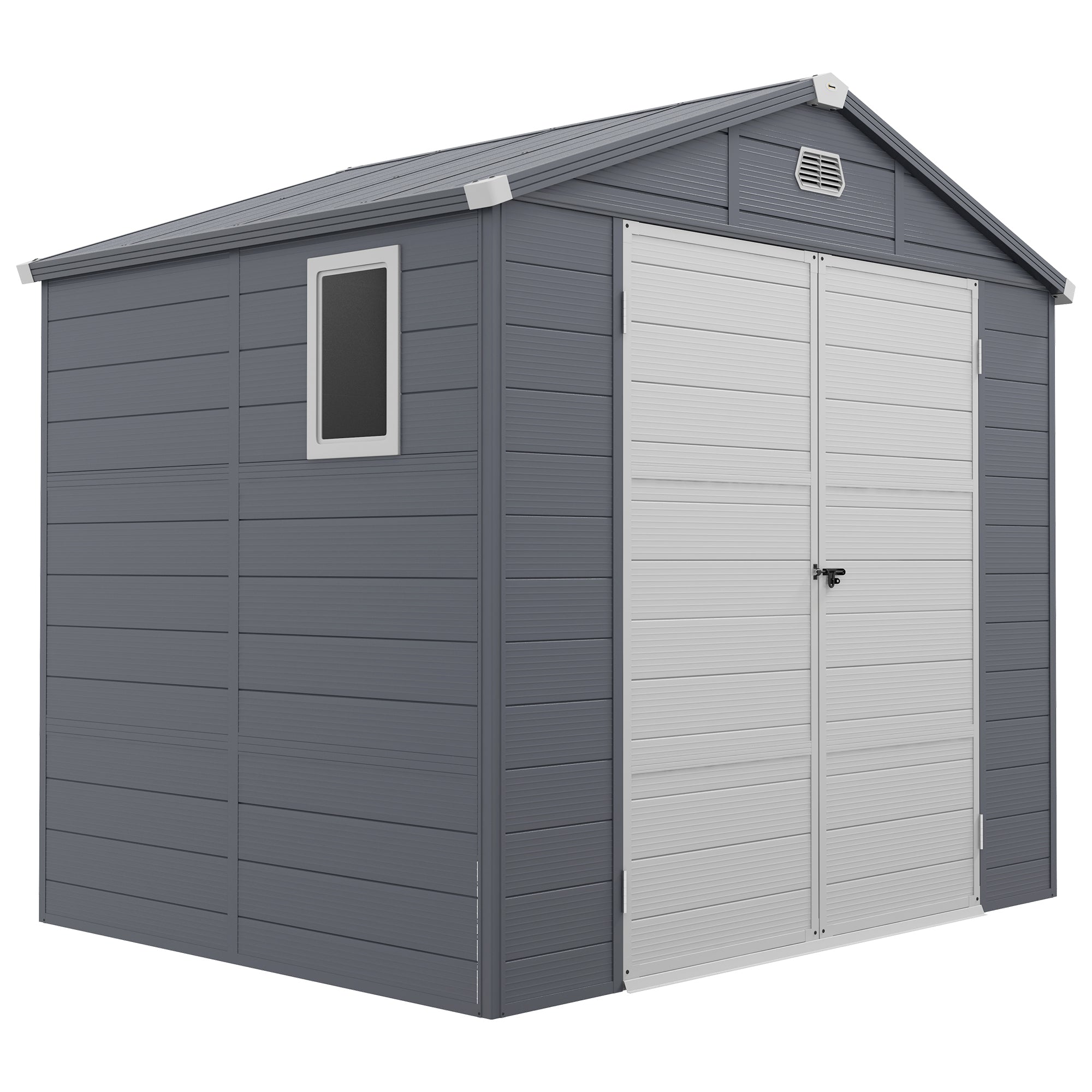 Tool Shed 4.1m³, Garden Shed with Gable Roof, 240 x 190 x 180/228 cm, Tool Shed with Lockable Door, Window, Bicycle Garage, Garden Cabinet for Backyard, Garden, Gray