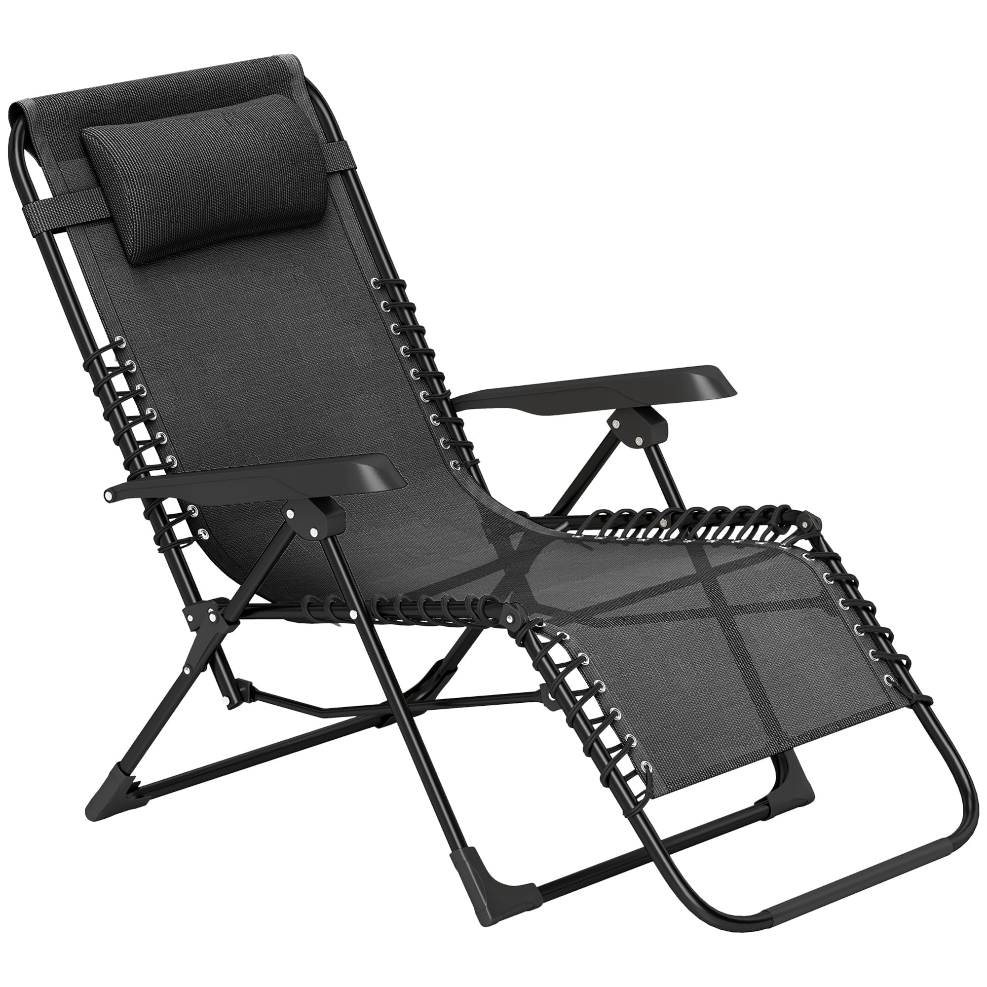 Folding Sun Bed Garden Bed with Headrest, Recliner with 5-Position Adjustable Backrest, Weatherproof Camping Bed, Garden Chair up to 120 kg Capacity, for Garden Outdoor Beach, Black