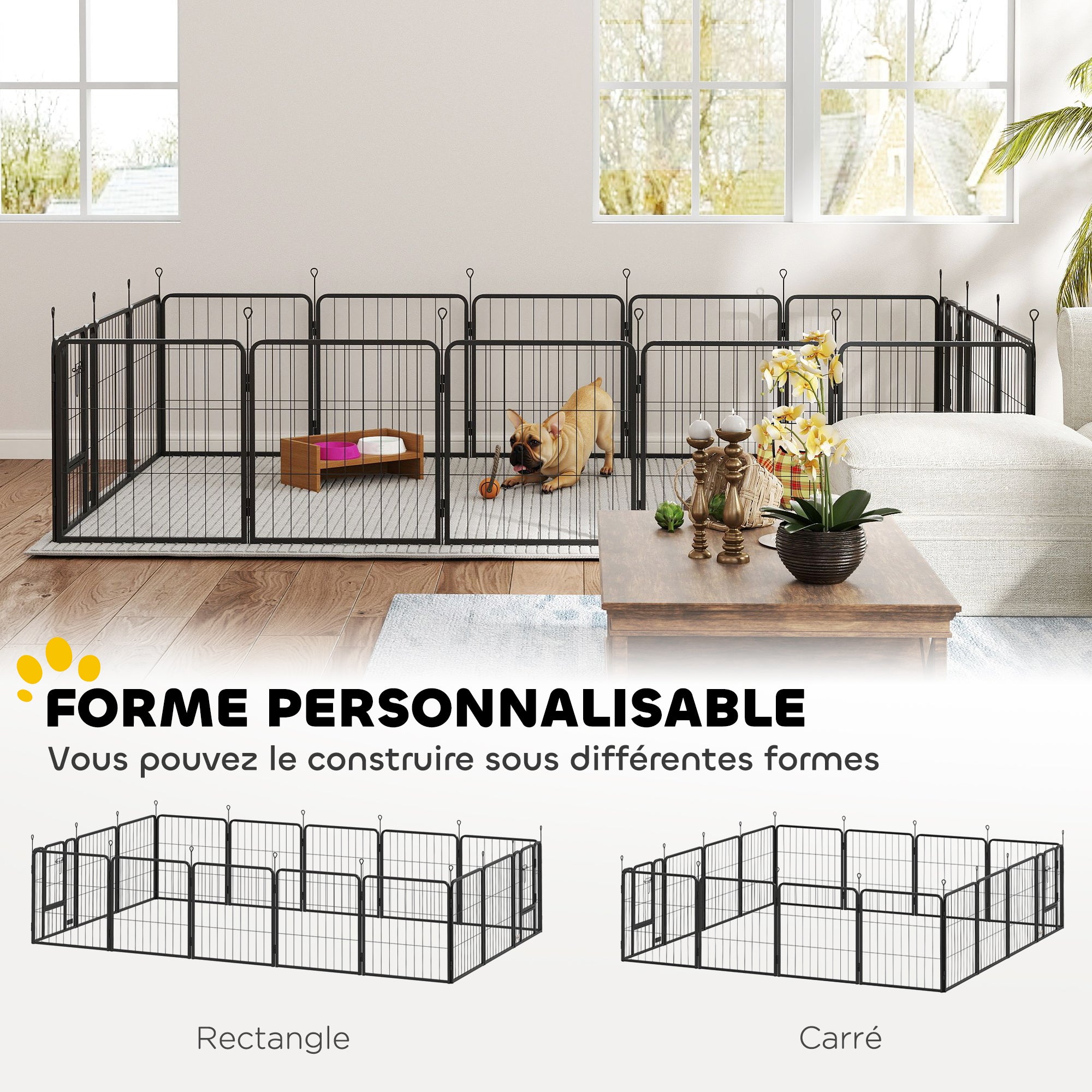 Dog Park, 16-Panel Modular and Foldable Dog Enclosure, Portable Metal Enclosure 60H cm with Door, Fence for Cat, Puppy, and Small Animals, Indoor and Outdoor, Black