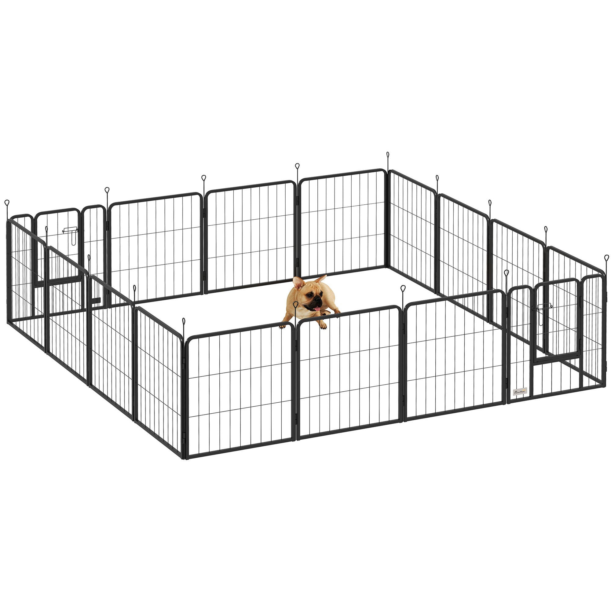 Dog Park, 16-Panel Modular and Foldable Dog Enclosure, Portable Metal Enclosure 60H cm with Door, Fence for Cat, Puppy, and Small Animals, Indoor and Outdoor, Black