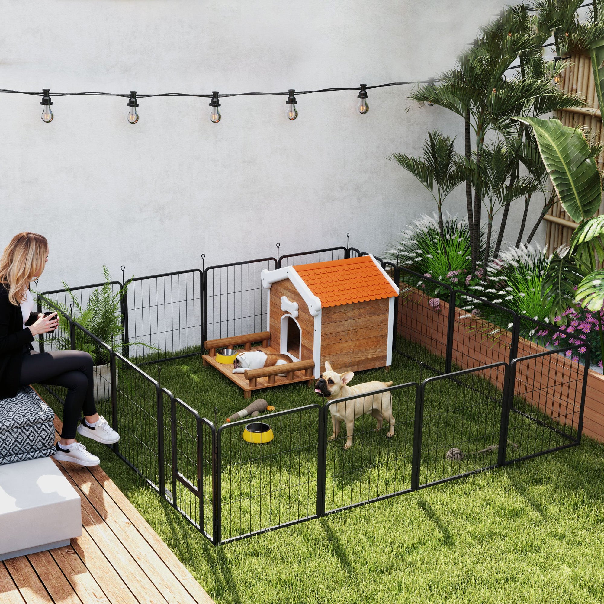 Dog Park, 16-Panel Modular and Foldable Dog Enclosure, Portable Metal Enclosure 60H cm with Door, Fence for Cat, Puppy, and Small Animals, Indoor and Outdoor, Black