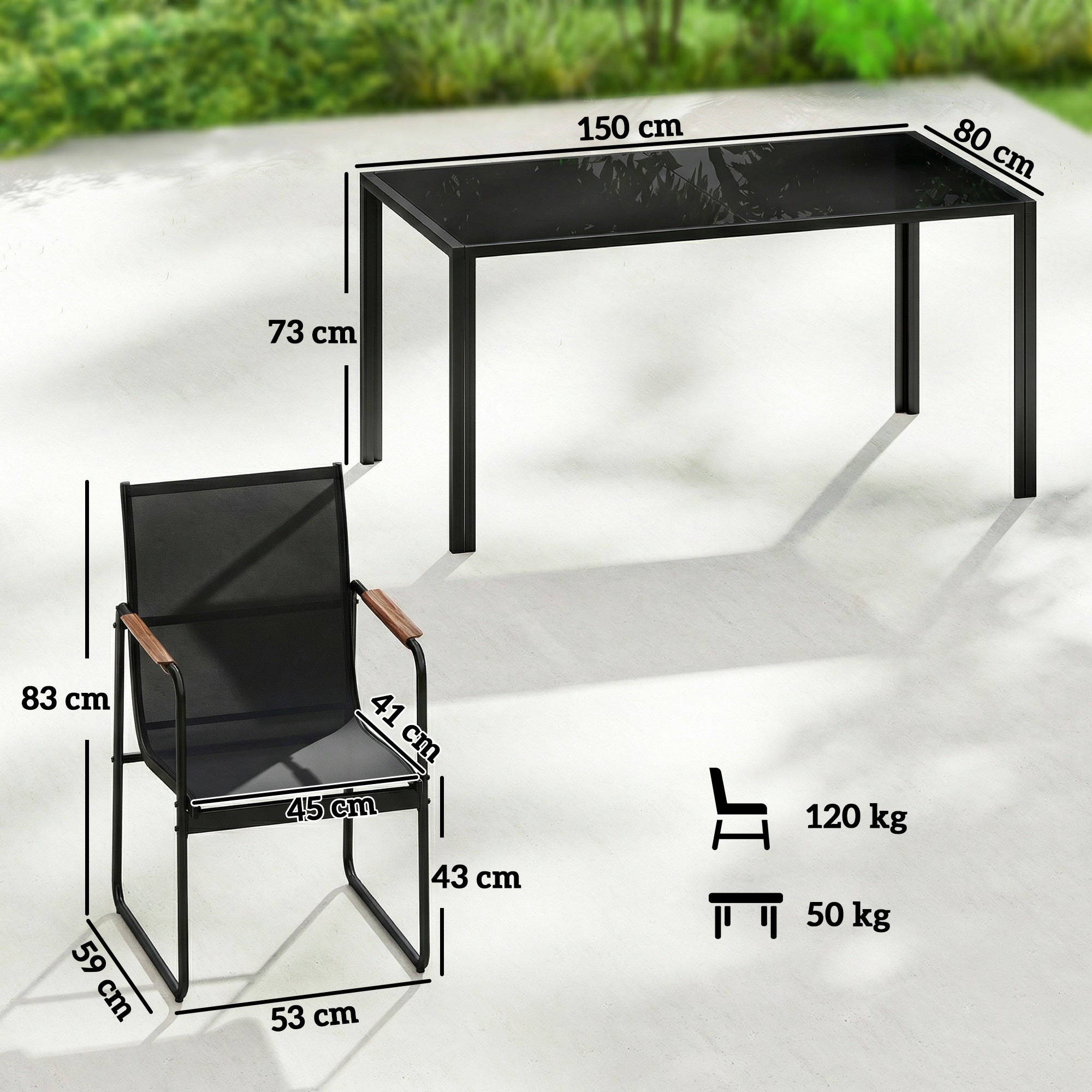 7-Piece Outdoor Dining Set — 59.1" x 31.5" Tempered Glass Table with 6 Breathable Mesh Chairs, Weather-Resistant, Black