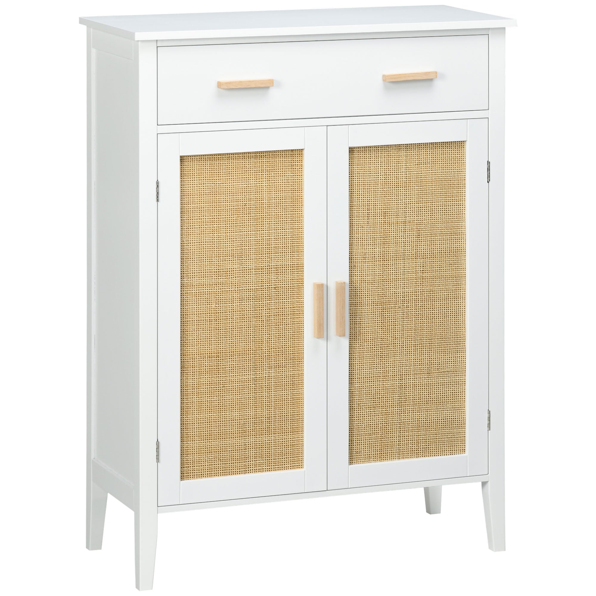 Shoe Cabinet Entryway Storage Cabinet with 2 Cane Effect Doors Drawer - 80 x 35 x 110 cm - White