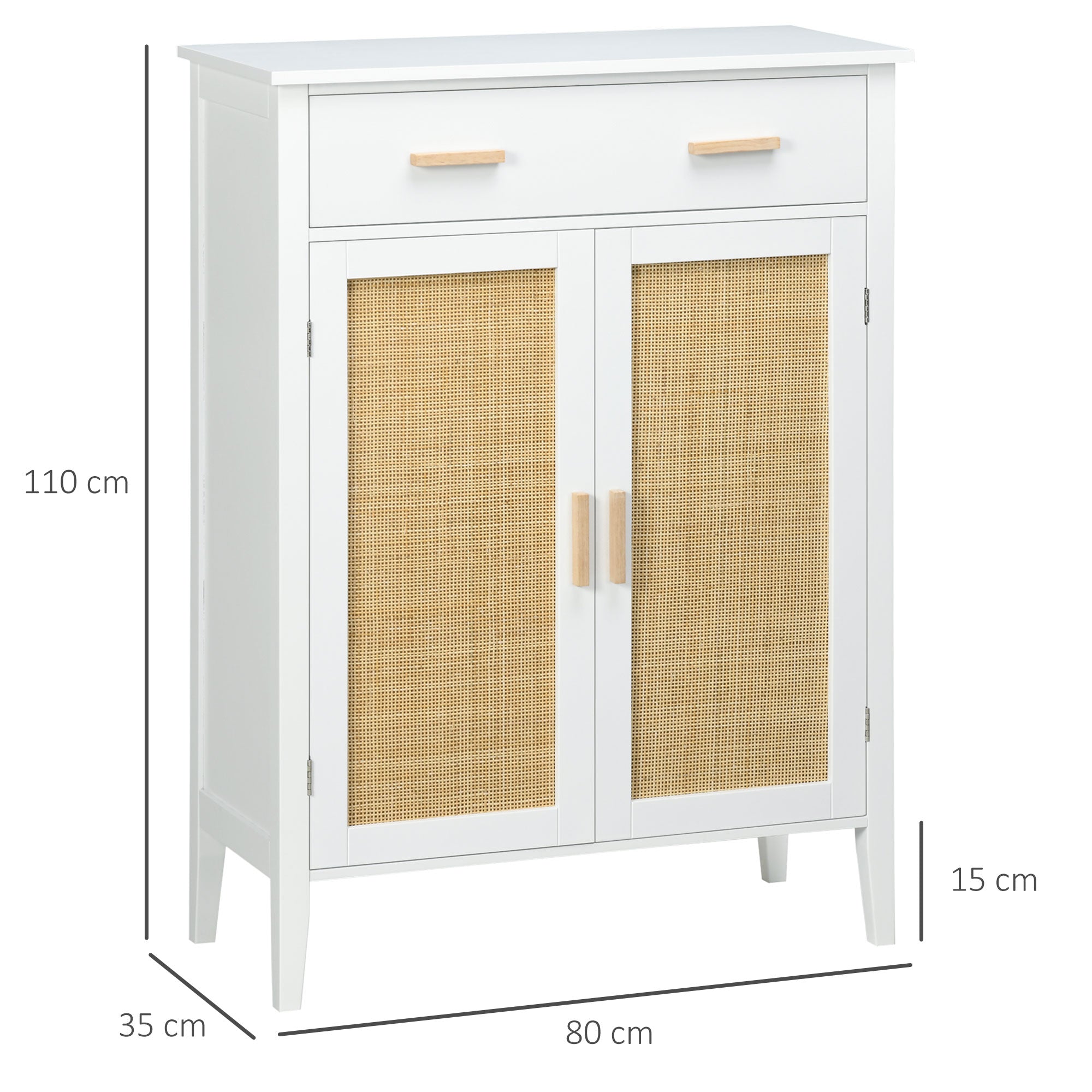 Shoe Cabinet Entryway Storage Cabinet with 2 Cane Effect Doors Drawer - 80 x 35 x 110 cm - White