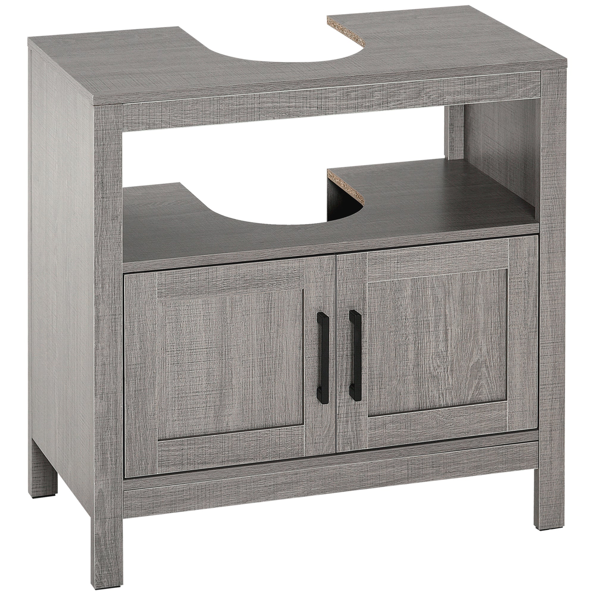 Under Sink Cabinet Wooden Floor Cabinet for Bathroom with 2 Doors and Open Shelf Modern Style 60x30x60 cm Grey