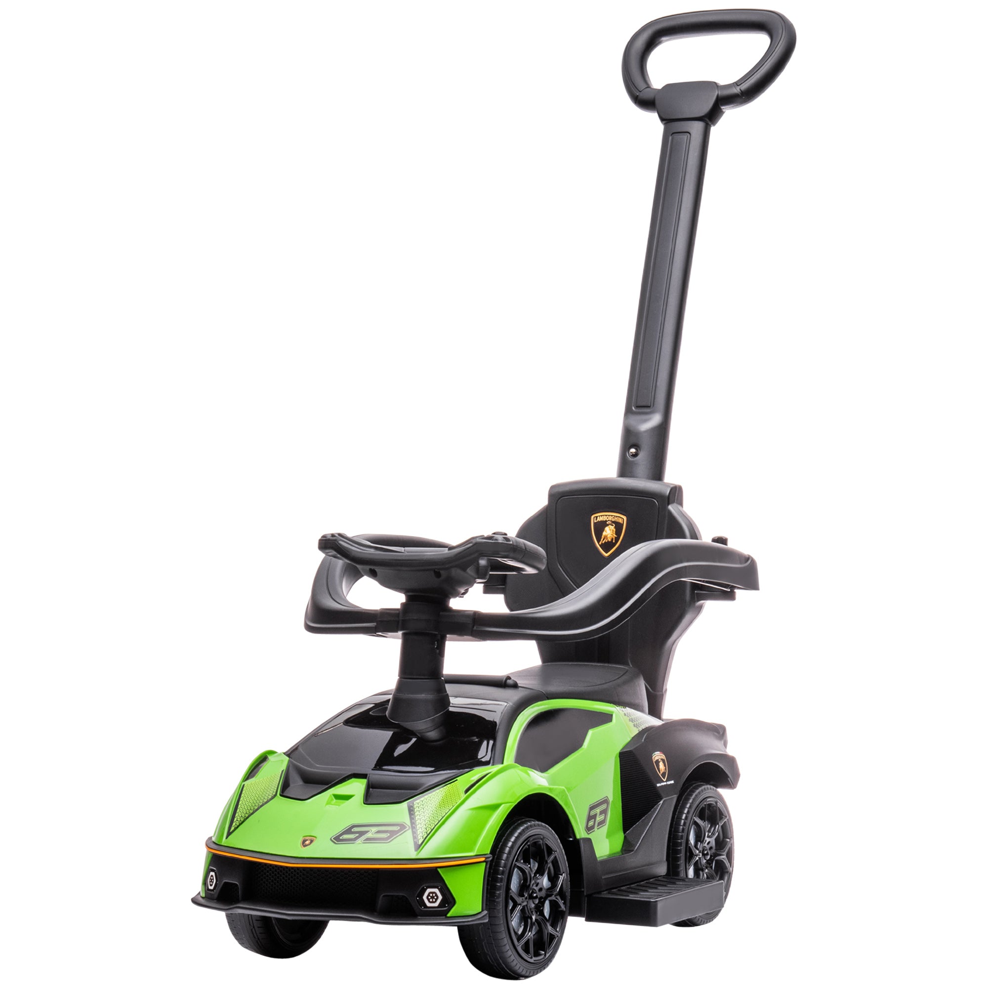 2-in-1 Lamborghini Essenza SCV12 Ride-On Car for Kids 12-36 Months Push Walker with Horn Removable Push Handle and Safety Barrier 86.5x40x89.5 cm Green and Black