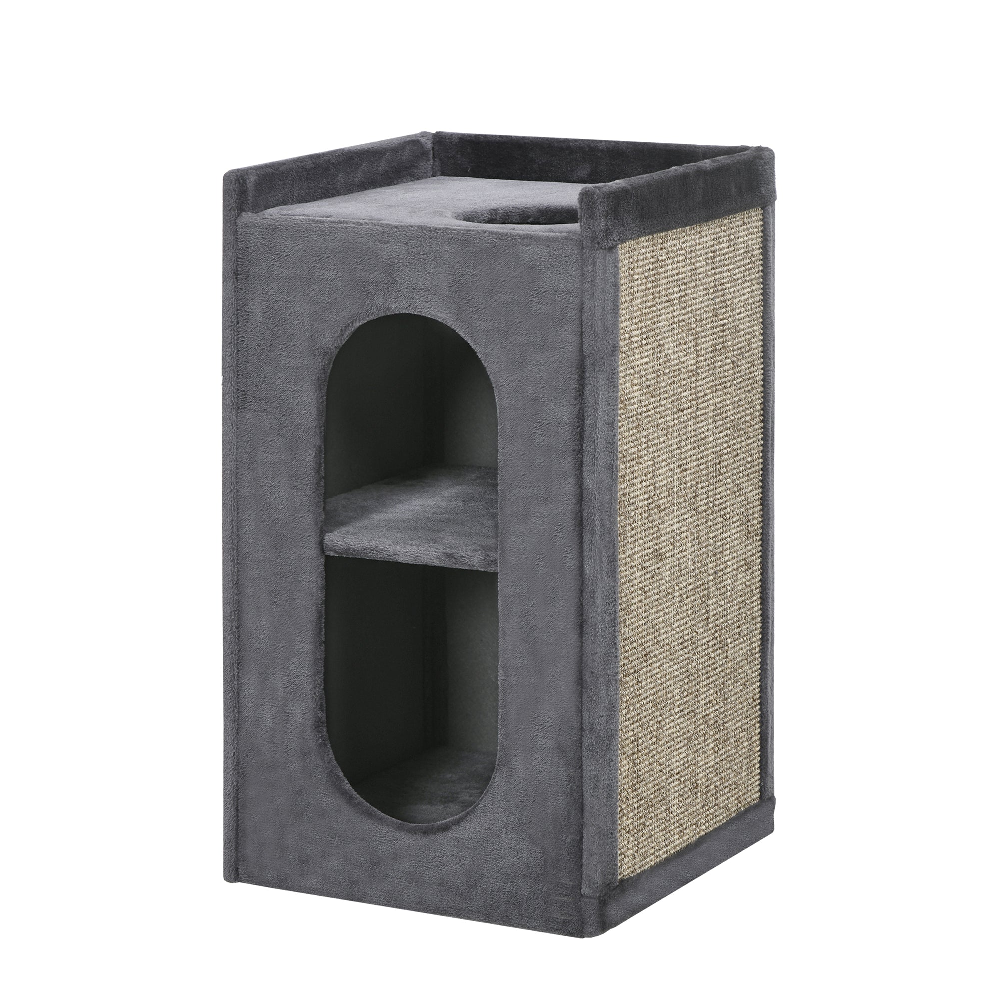 Scratching Post, Height 81 cm, Cat Scratching Tree with 2 Caves, Scratching Tower with Scratching Board, Cat Tower with 2 Levels, Cat Barrel for Cats up to 6 kg, Dark Gray