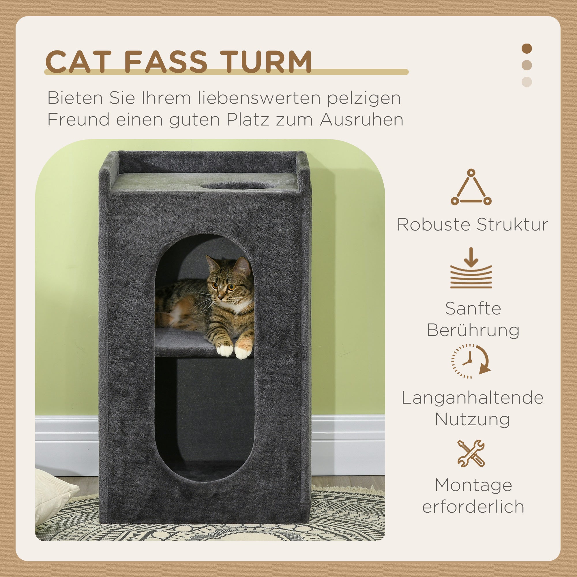 Scratching Post, Height 81 cm, Cat Scratching Tree with 2 Caves, Scratching Tower with Scratching Board, Cat Tower with 2 Levels, Cat Barrel for Cats up to 6 kg, Dark Gray