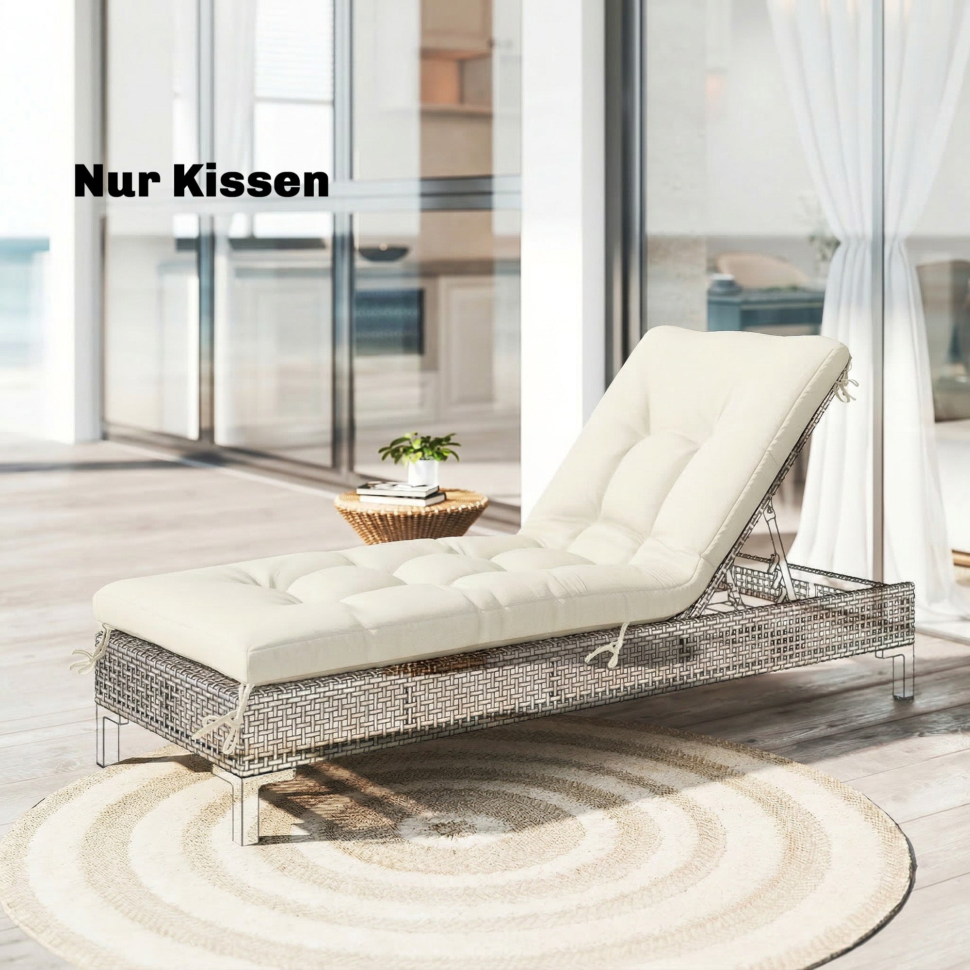 Removable Pallet Seat Cushion with Straps for Most Loungers, 78 x 25.6 x 5.1 in (198 x 65 x 13 cm), Beige