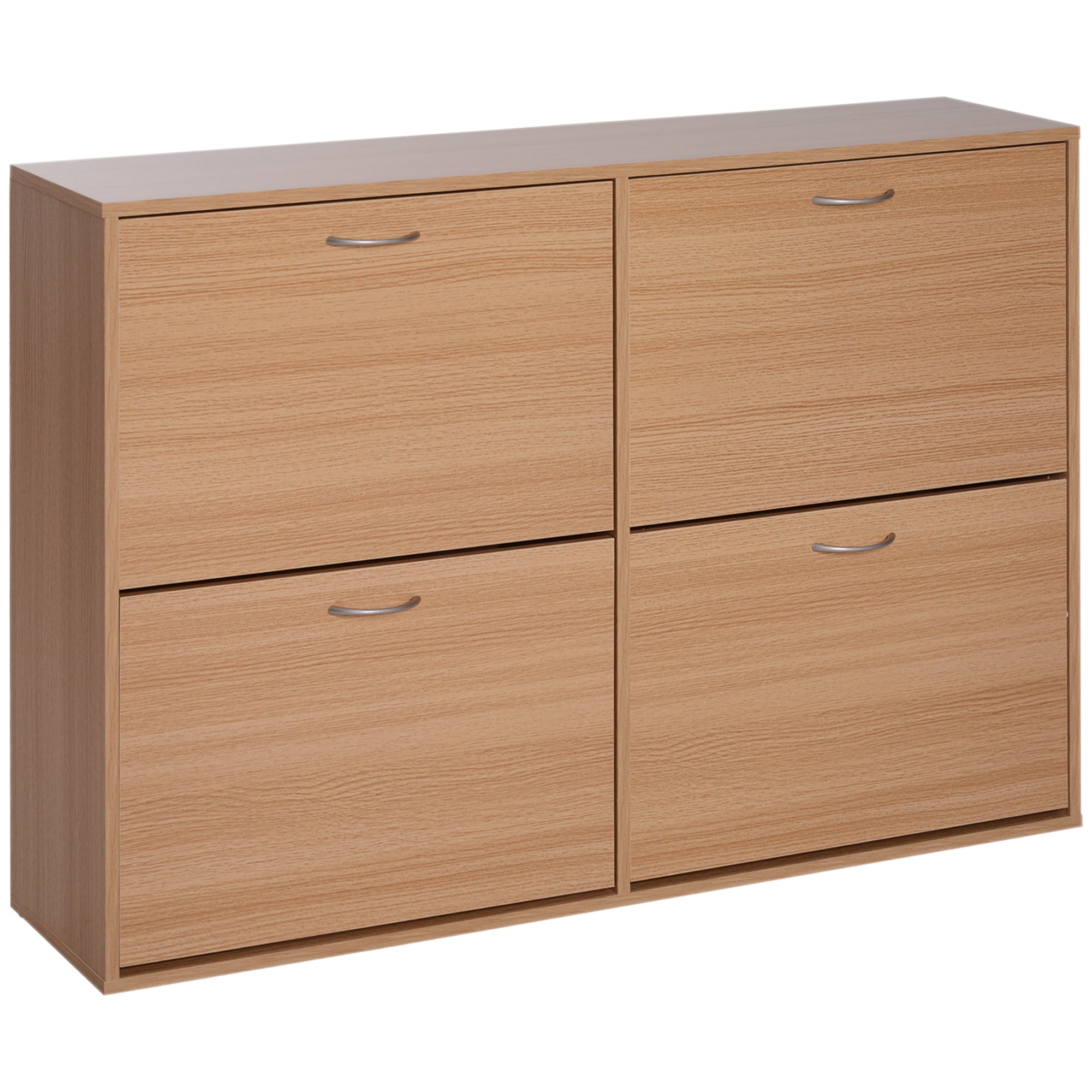 Slim Entry Shoe Rack with 4 Fold-Down Doors, Modern Shoe Storage for 24 Pairs of Shoes with Adjustable Shelves, Wood Color, 120x24x81cm