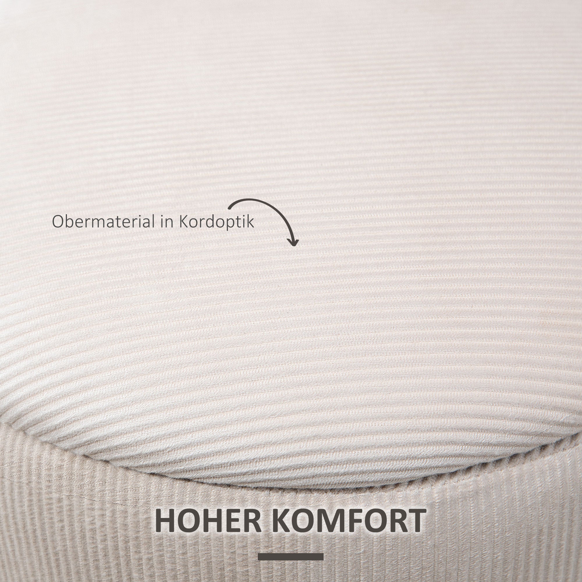 2-Piece Round Storage Ottoman Footstool Set with Removable Lid in Corduroy Look Cream White