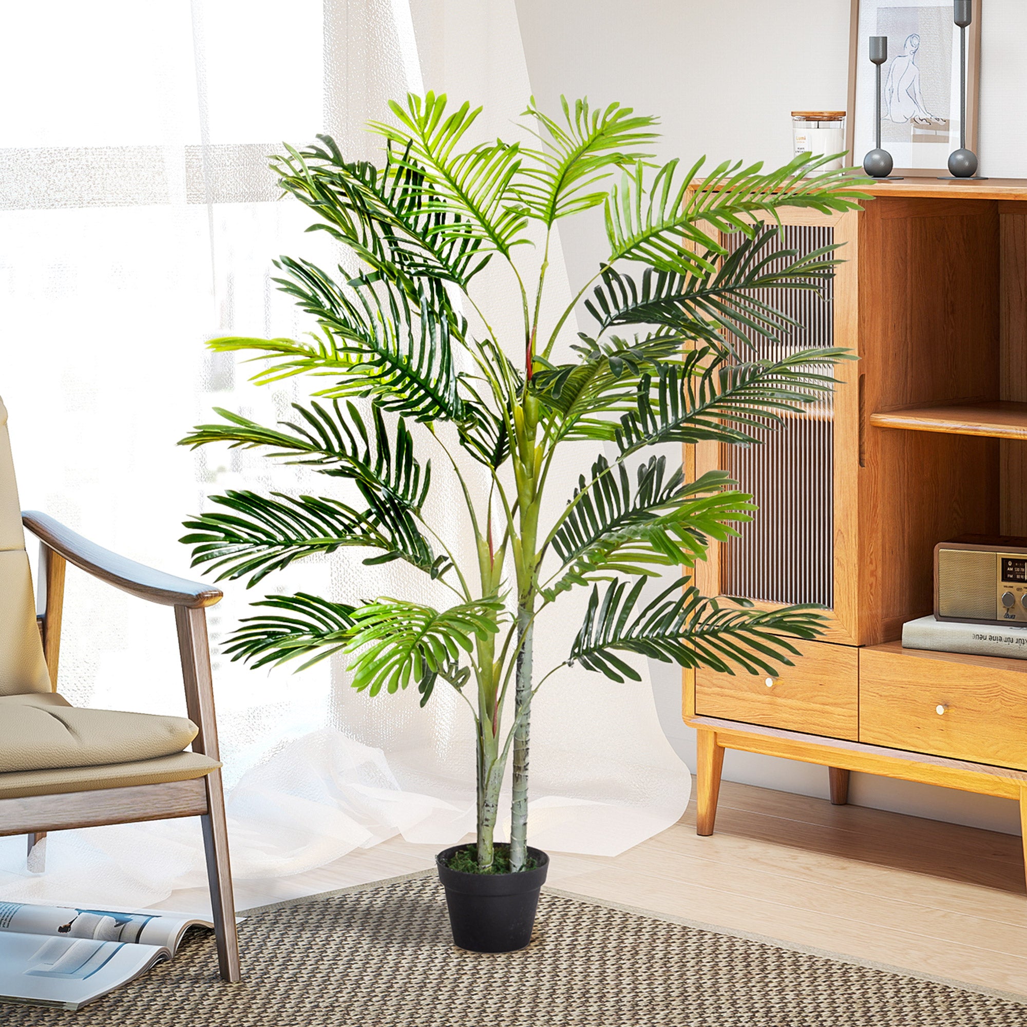 Artificial Palm Tree Large 150 cm, Artificial Plant, Artificial Palm, Plastic Artificial Plants in Pot, Fake Plant like real for Living Room Bedroom Office Garden Modern Decoration Gift