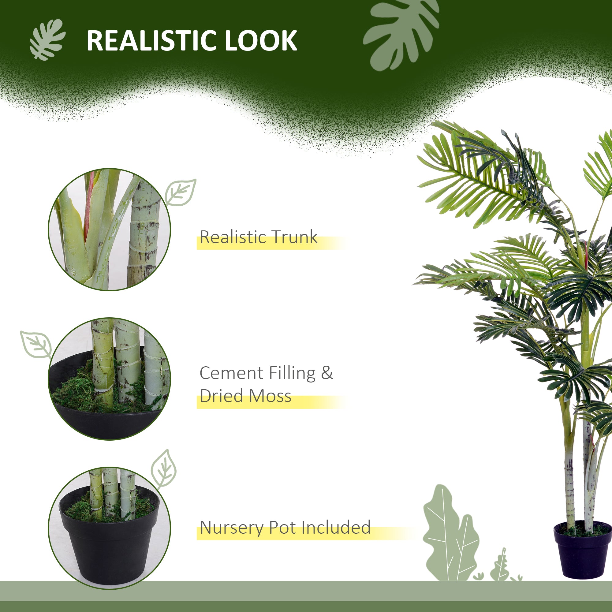 Artificial Palm Tree Large 150 cm, Artificial Plant, Artificial Palm, Plastic Artificial Plants in Pot, Fake Plant like real for Living Room Bedroom Office Garden Modern Decoration Gift