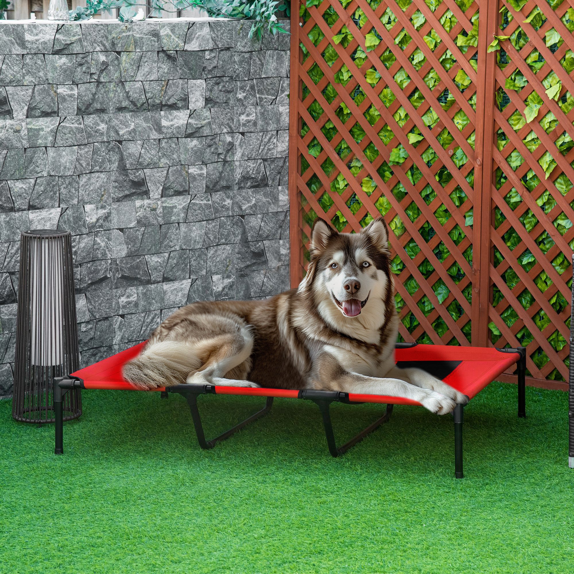 Outdoor Dog Bed, Elevated Pet Bed for Large Dogs, Cooling Pet Cot with Washable Mesh & Sturdy Metal Frame, Pet Bed for Travel Garden & Outdoor, 122 x 92 x 23 cm, Red