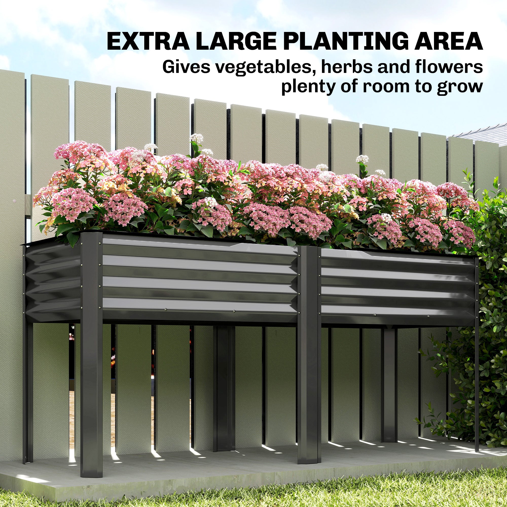 Metal Raised Garden Bed – Extra-Large Planter with Reinforcement Bars & Fabric Liner, Elevated Planter 180 x 55 x 80 cm (71 x 21.7 x 31.5 in), Dark Gray