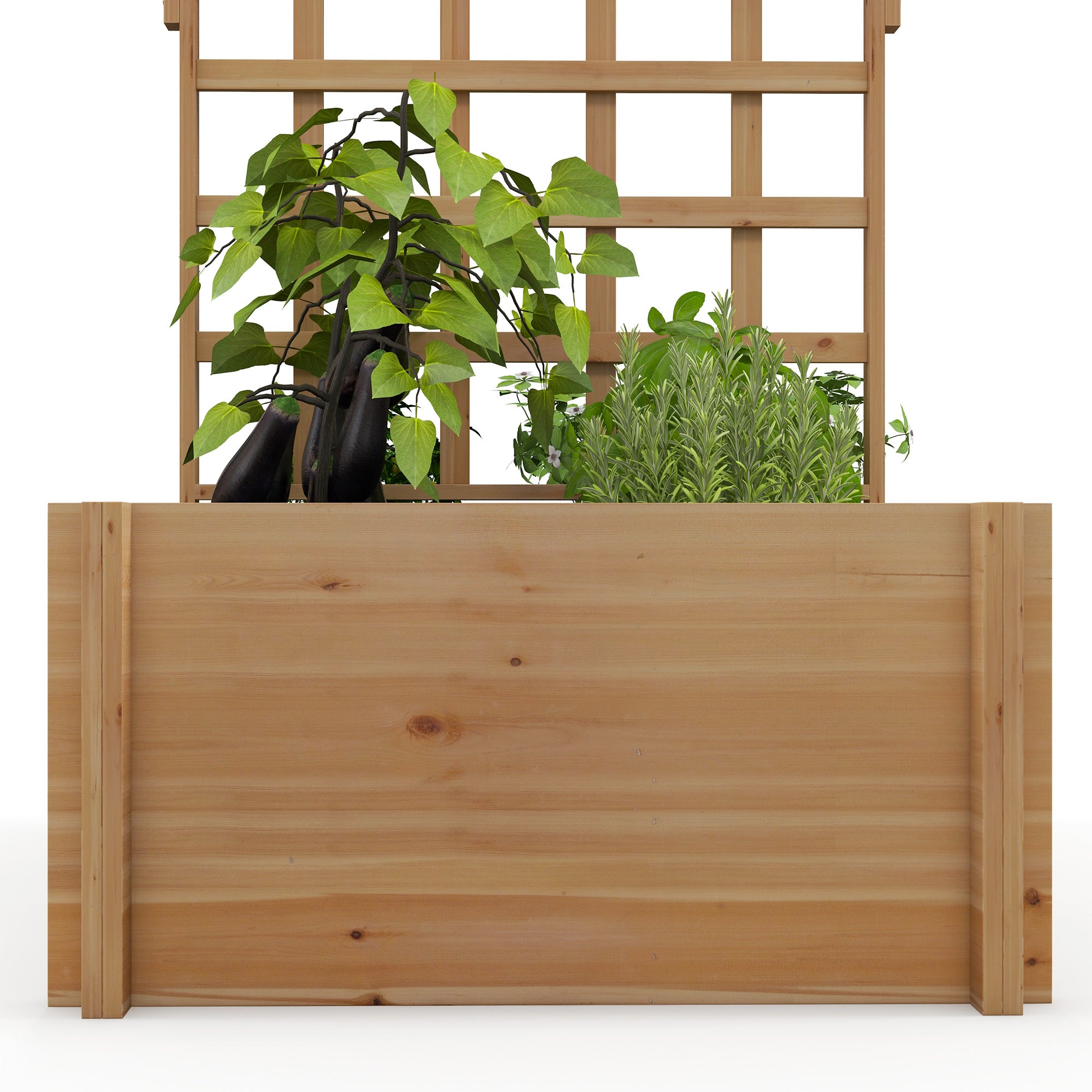 Planter with Trellis, Flower Box with Liner, Raised Wooden Planter for Climbing Plants, Vegetables - 100 x 60 x 150 cm Natural