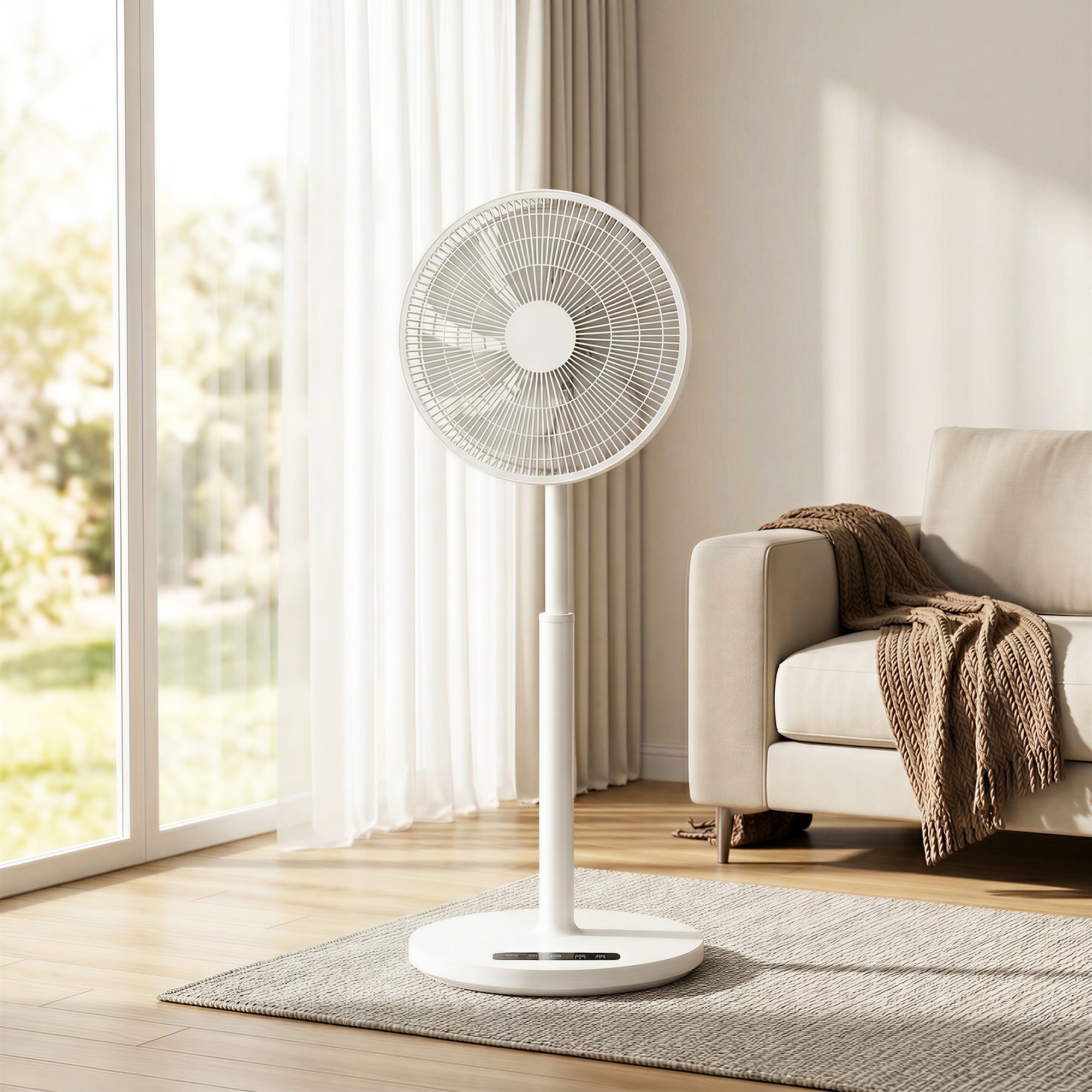 15.4 in Pedestal Fan — 12 Speeds, 4 Modes, 9H Timer, 120° Oscillation, Height Adjustable, Magnetic Remote, White