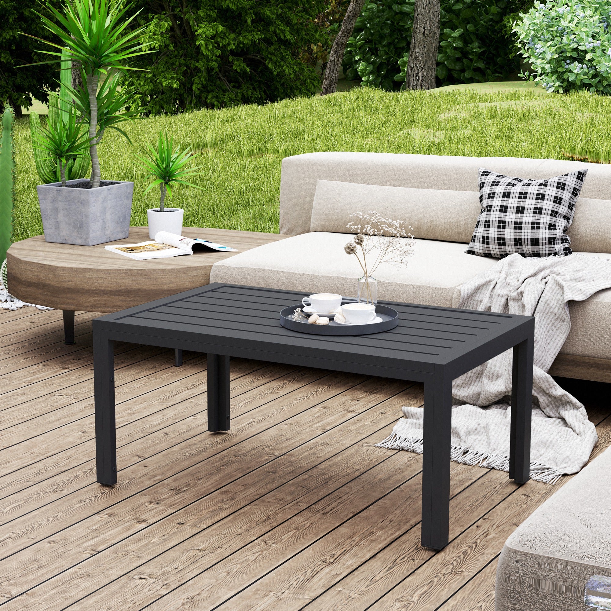 Rectangular Steel Balcony Coffee Table – Weather-Resistant Outdoor/Patio Coffee Table, 101.5 x 61 x 46 cm (40" x 24" x 18"), Gray