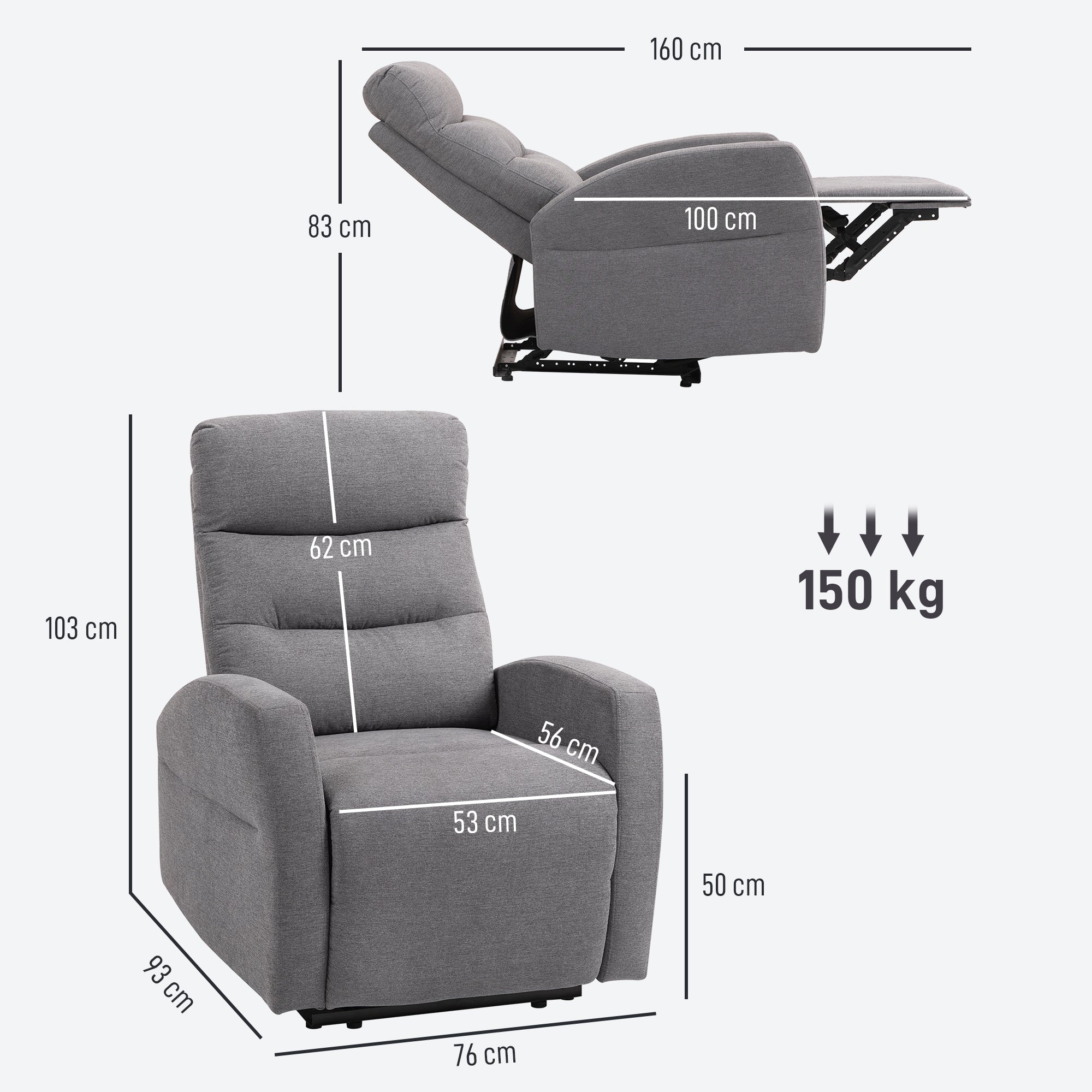 Recliner Chair, TV Armchair with Reclining Function, Padded TV Chair with Footrest, Linen Look Relax Chair for Living Room, Bedroom up to 150 kg, Dark Grey