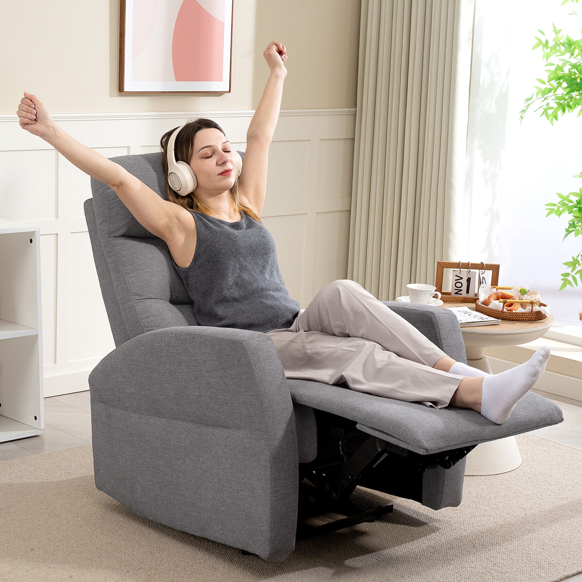 Recliner Chair, TV Armchair with Reclining Function, Padded TV Chair with Footrest, Linen Look Relax Chair for Living Room, Bedroom up to 150 kg, Dark Grey